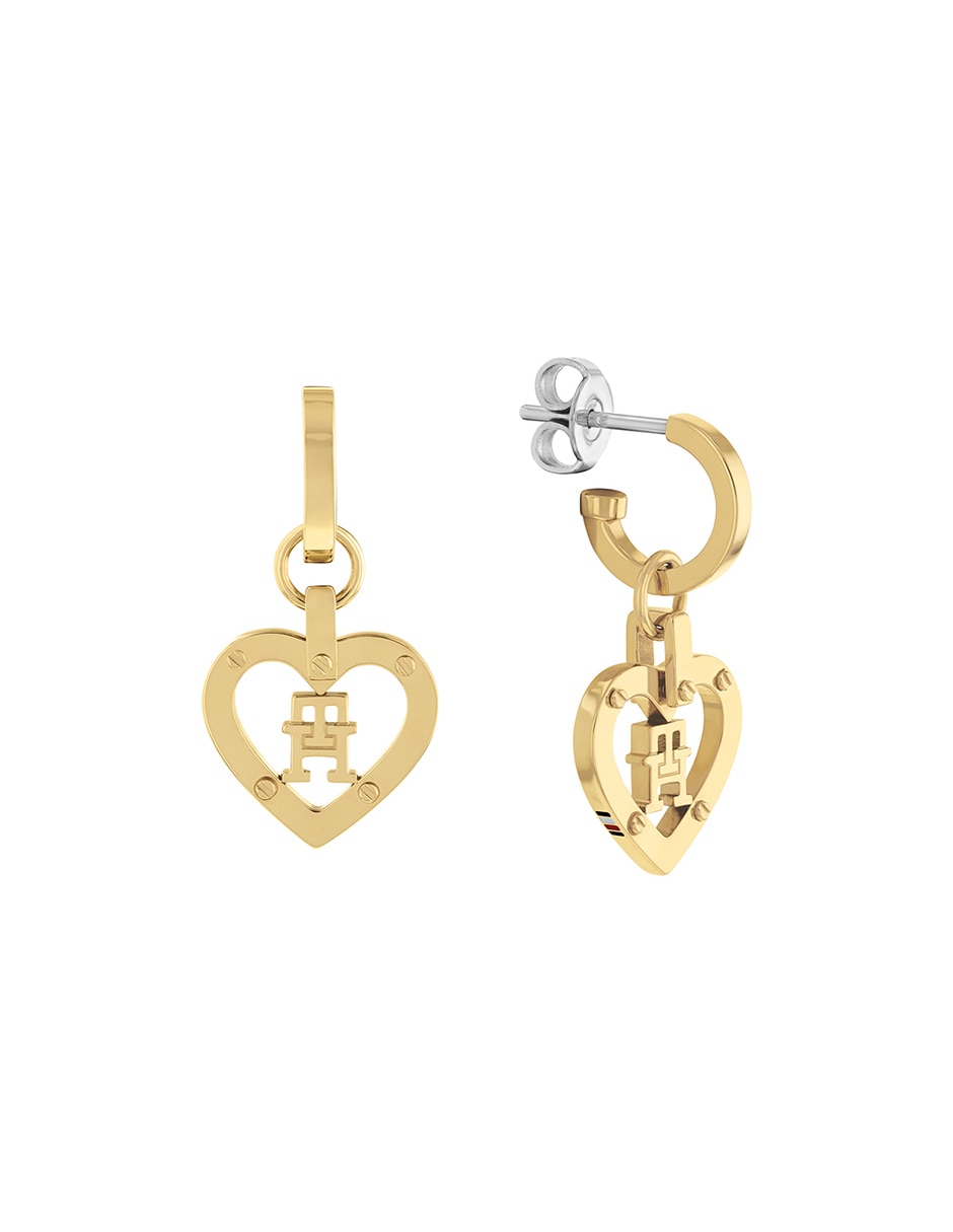 Aretes de corazón Monogram Hearts con acabado chapa de oro