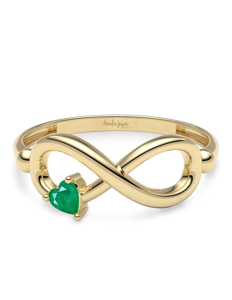 Anillo de infinito 14 k de oro esmeralda brillante