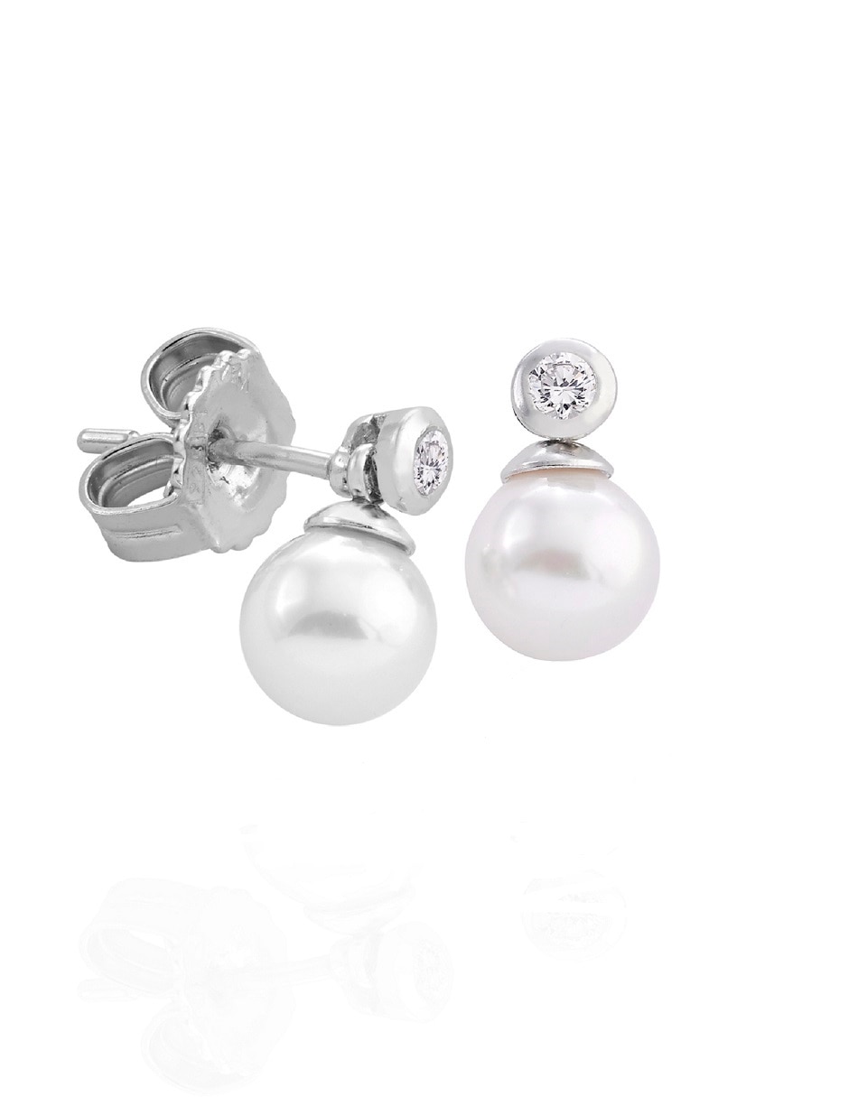 Broqueles de esfera Tu & Yo de plata P 925 con acabado lustre perla