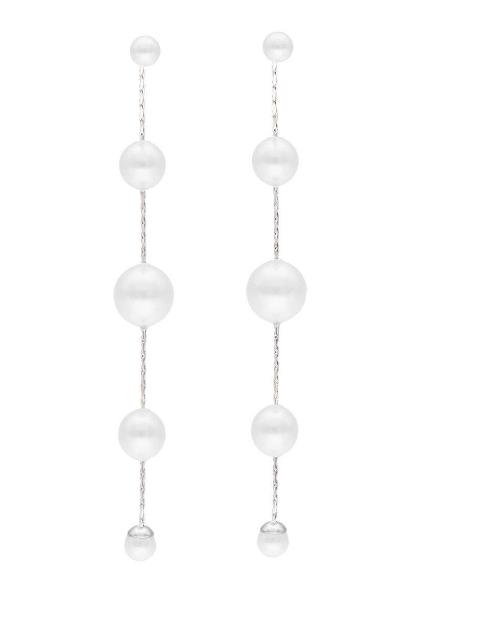 Aretes circulares Dangle de plata P 925 con acabado lustre perla