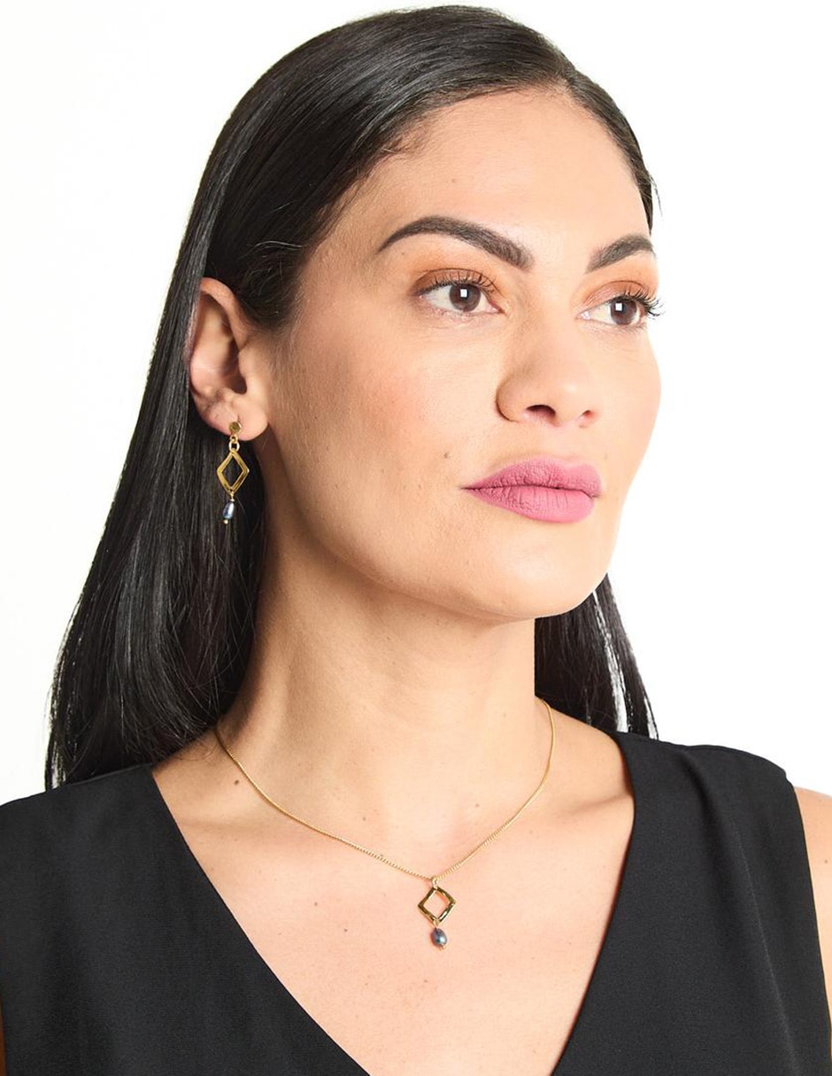 Aretes y collar de rombo de plata P 925 perla 5