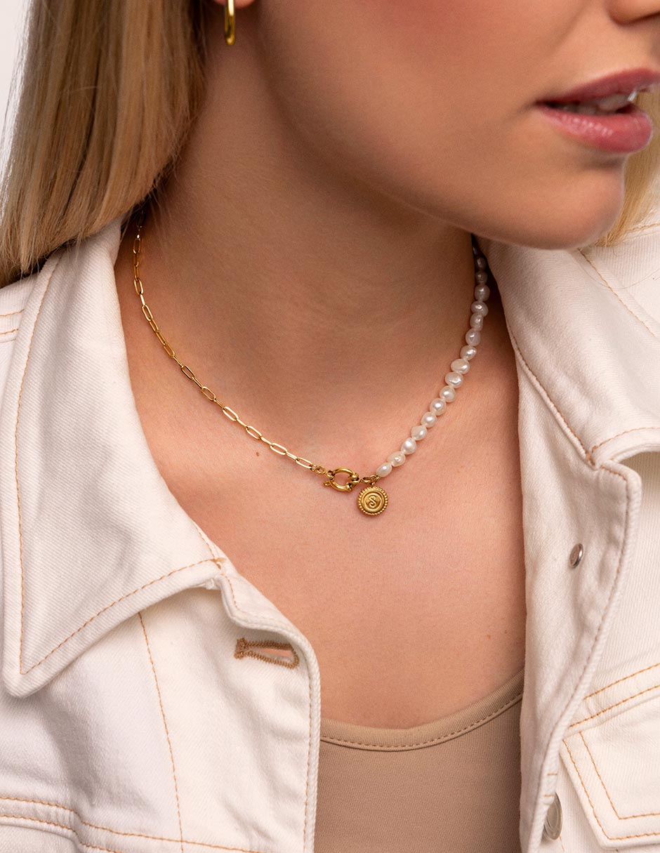 Collar Chic Pearl de baño de oro 18 K