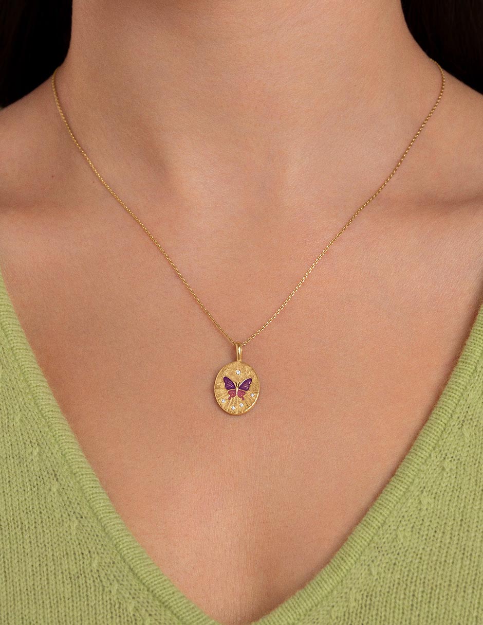 Collar de mariposa The Garden de baño de oro 18 K 2