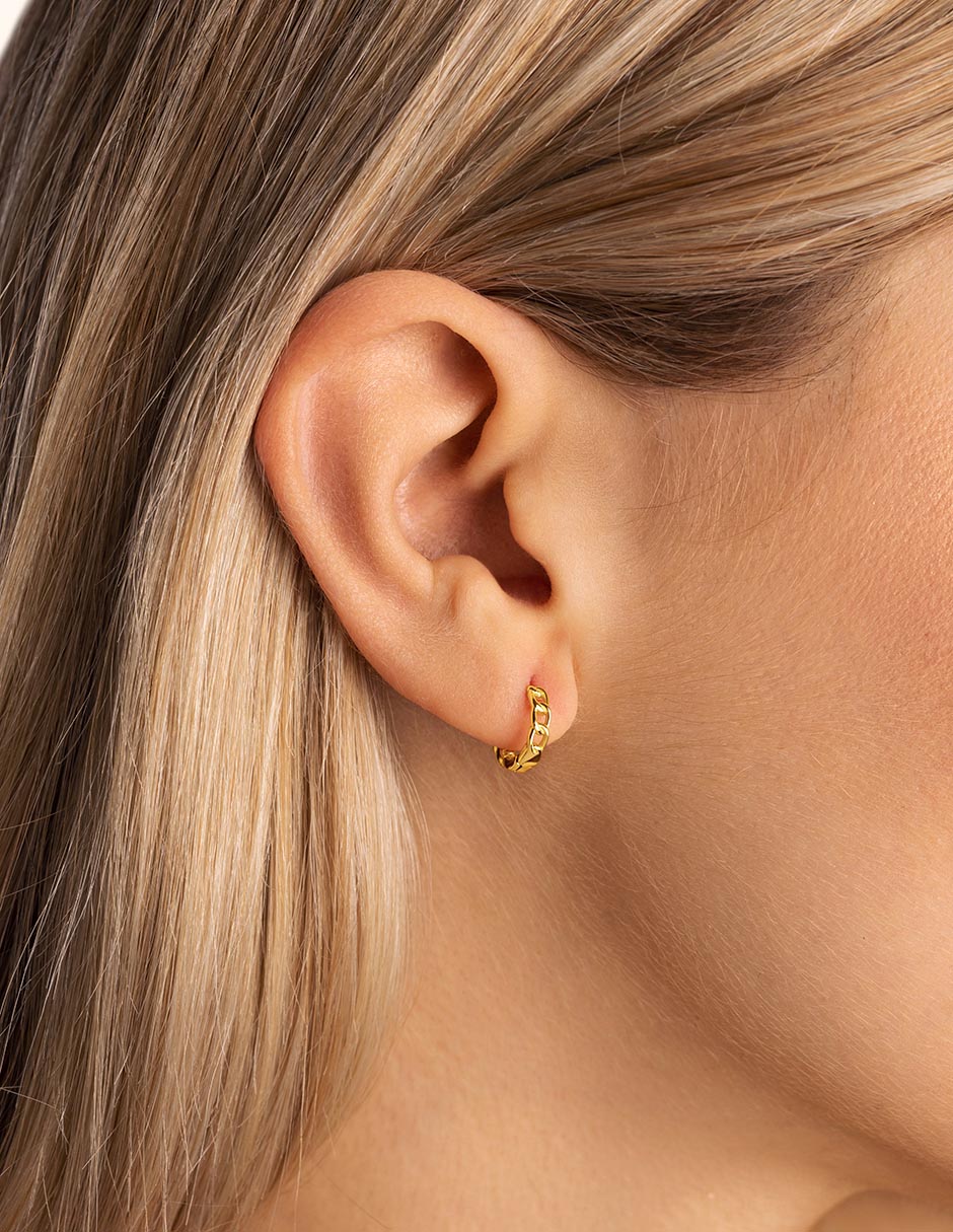 Aros redondos Chain de plata 18 K con acabado baño de oro 3