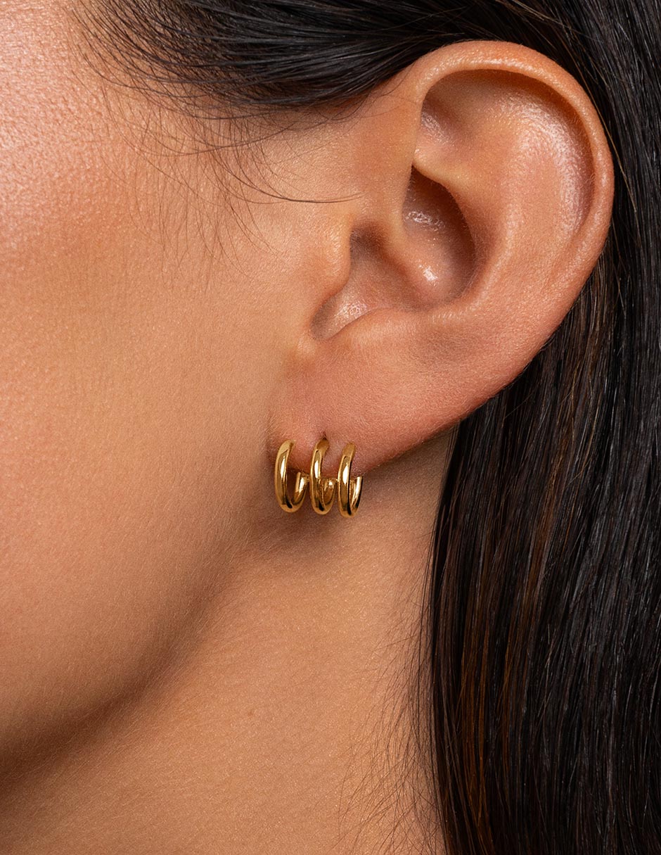 Ear cuff Aro Trio de plata 18 k con acabado baño de oro 3