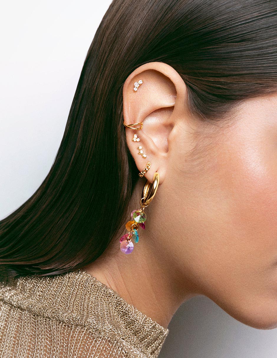 Ear cuff Spark de plata 18 k con acabado baño de oro circonita 4