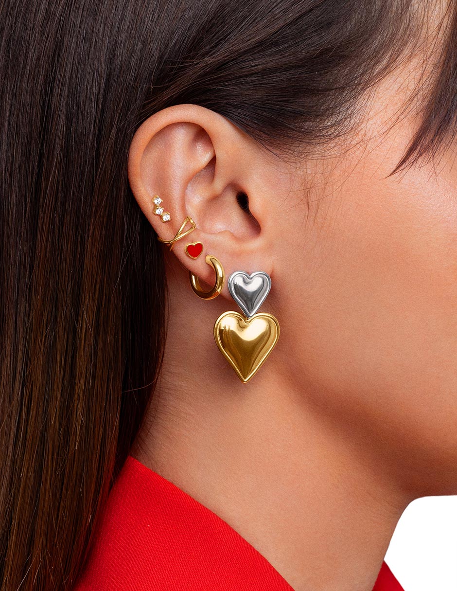 Broqueles de corazón Heart Red de plata P 925 con acabado baño de oro 4