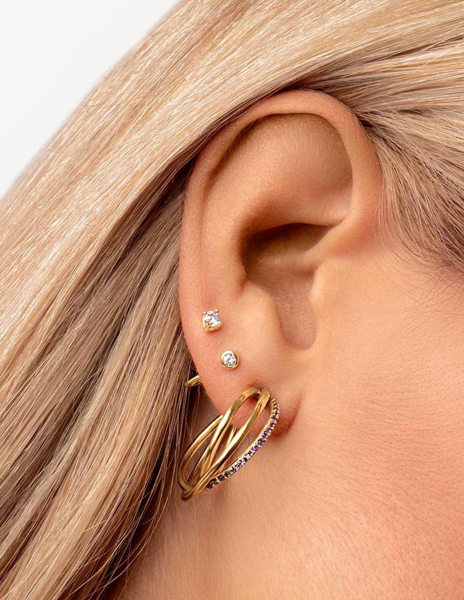 Piercing redondo de plata P 925 con acabado baño de oro circonita 4