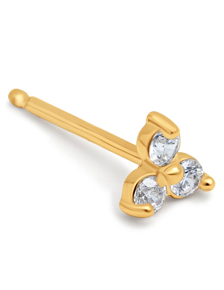 Aretes cortos de trébol de plata P925 con acabado baño de oro circonita