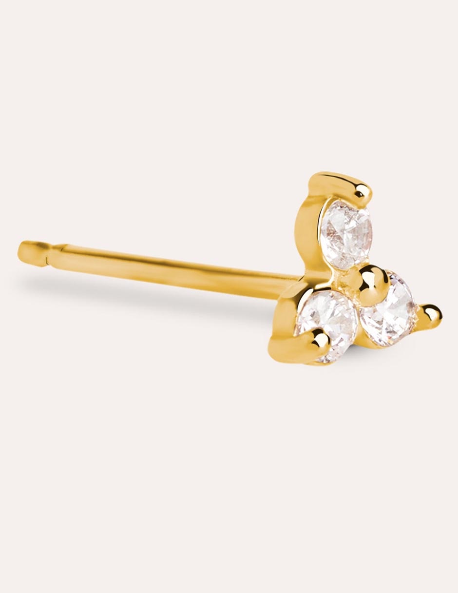 Aretes cortos de trébol de plata P925 con acabado baño de oro circonita 2