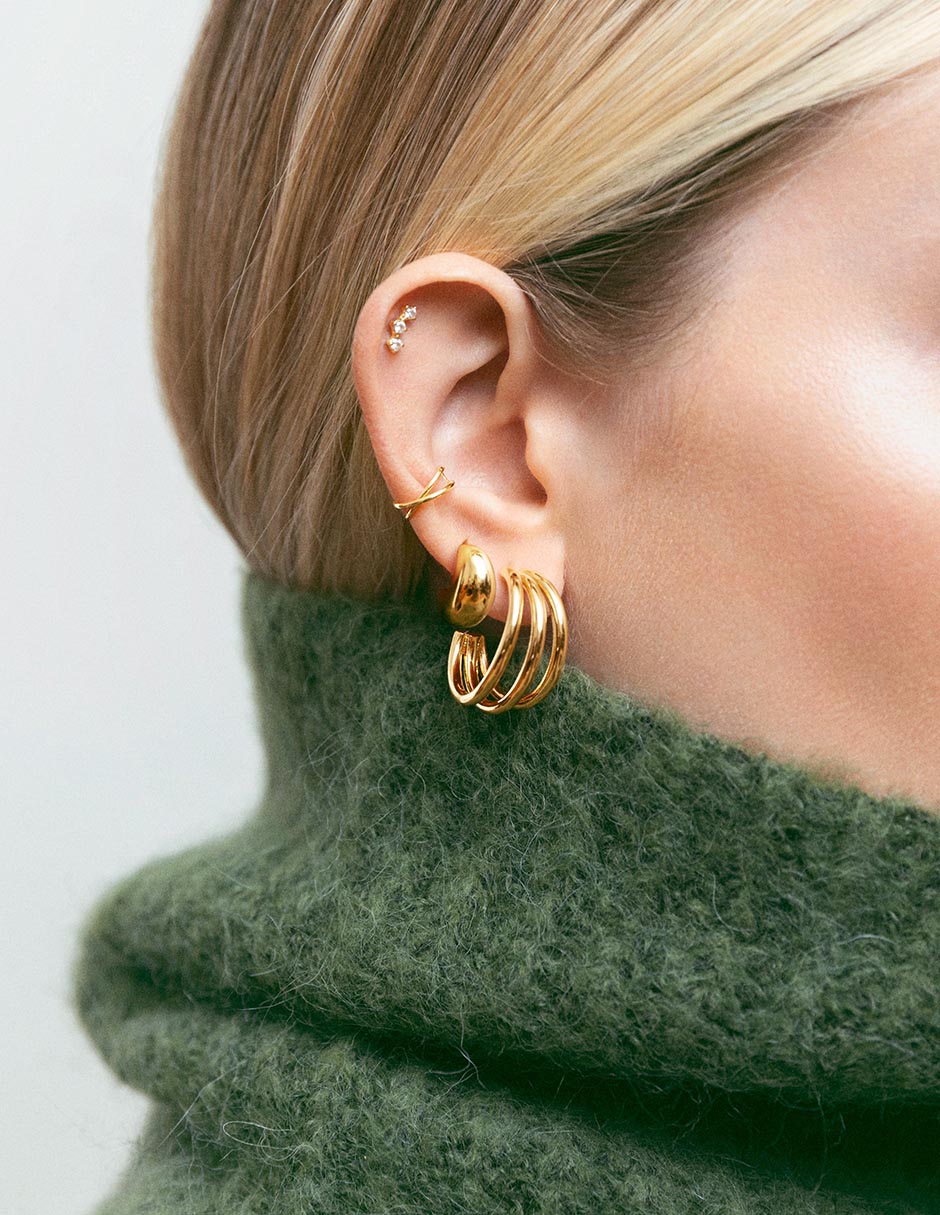 Ear cuff Spark de plata 18 k con acabado baño de oro circonita 7