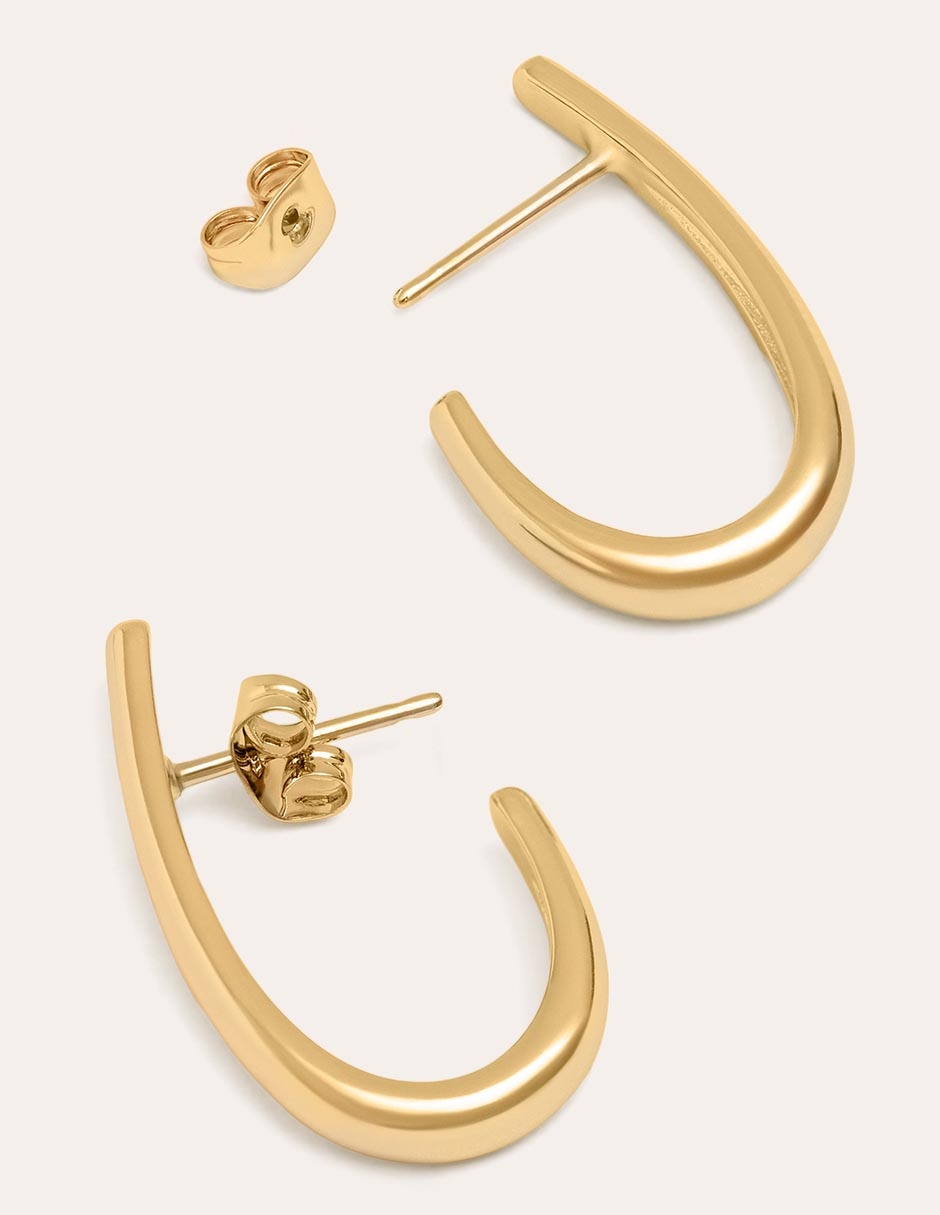 Aretes cortos media luna Aro Aby 18 k con acabado baño de oro 2
