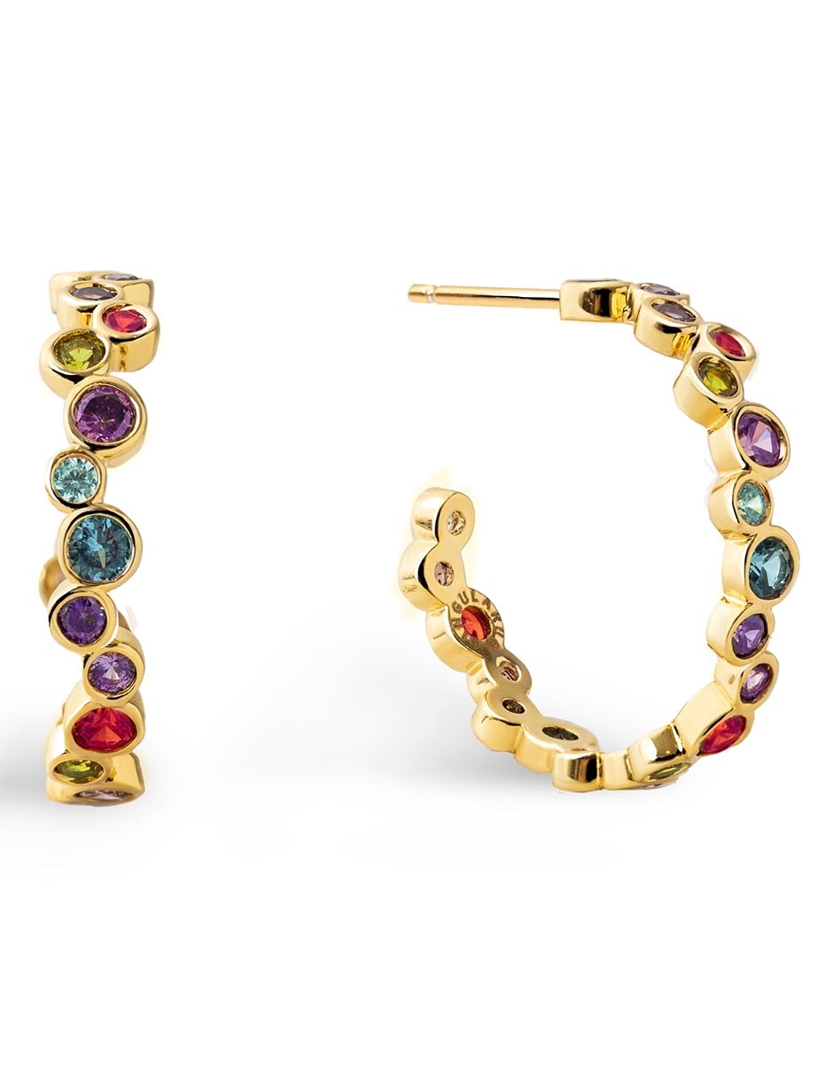 Aretes cortos de media luna Bubbles 18 k con acabado baño de oro circonita
