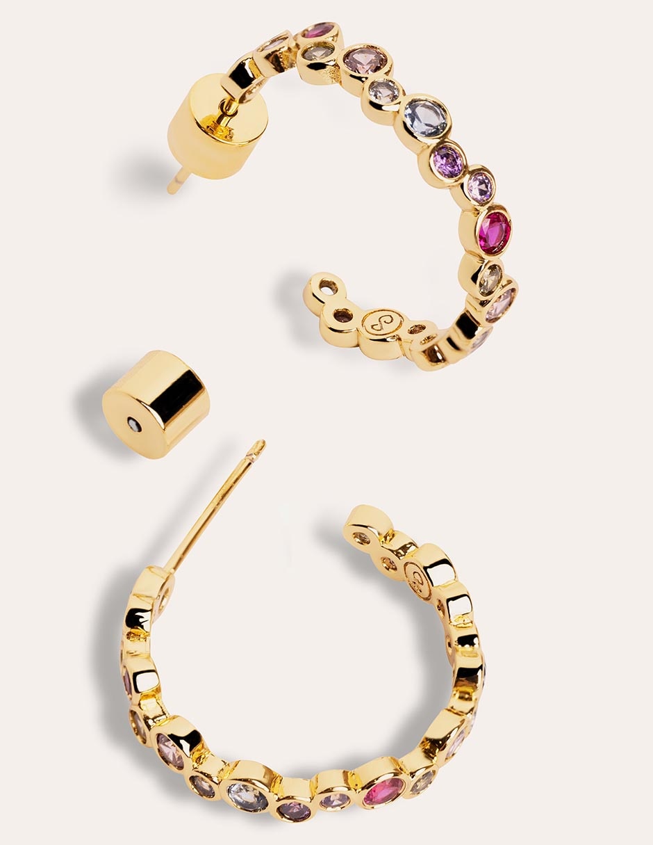 Aretes cortos de media luna Bubbles 18 k con acabado baño de oro circonita 4