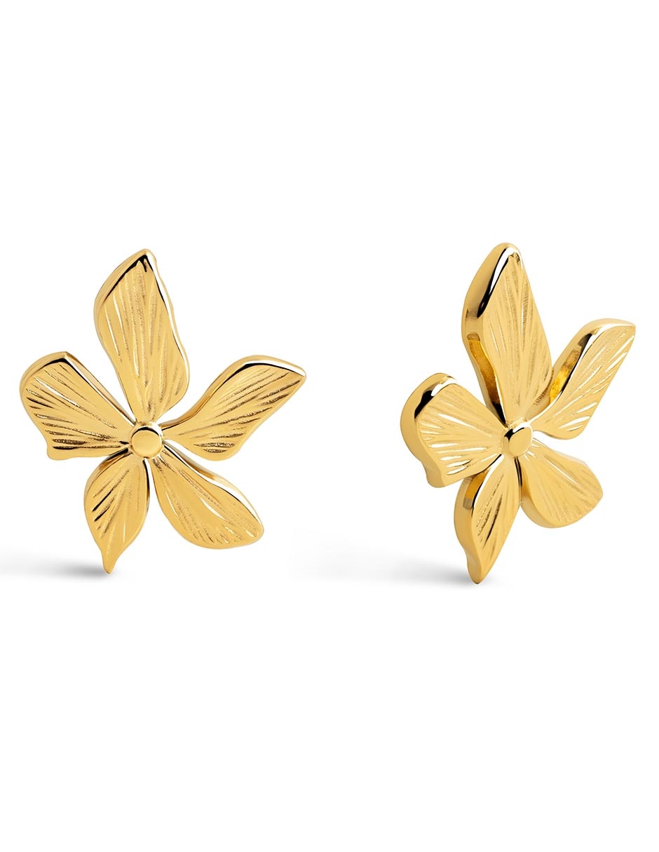 Aretes cortos de flor Janmine 18 k con acabado baño de oro 1