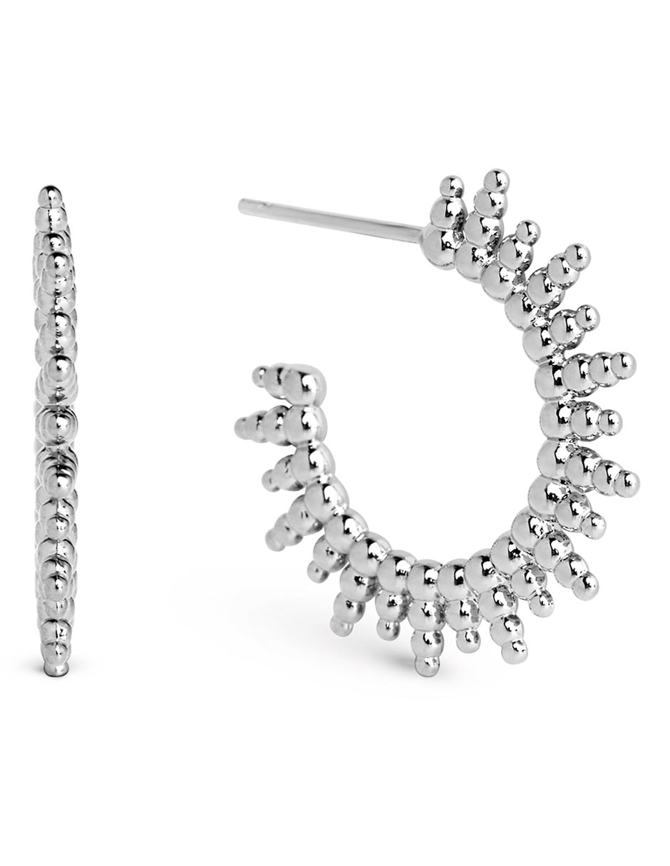 Aretes de aro Pebbles Sun con acabado baño rodio