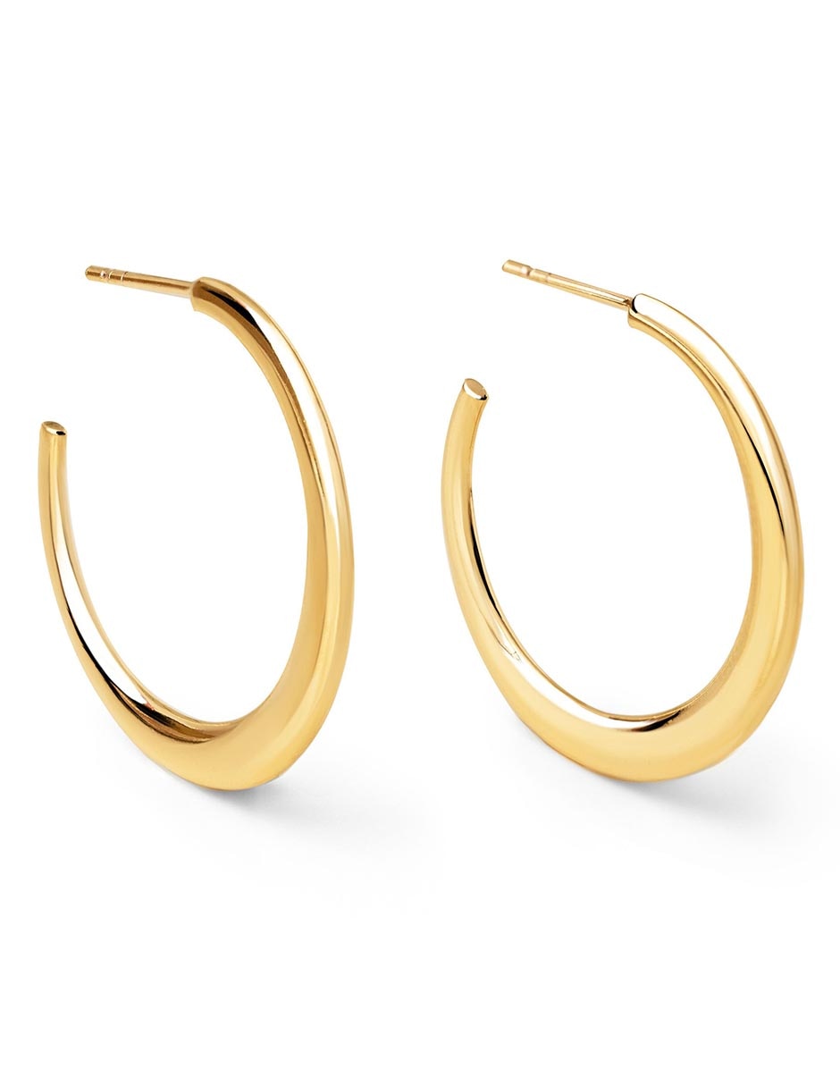 Aretes largos de media luna Cenit baño de oro 18 k