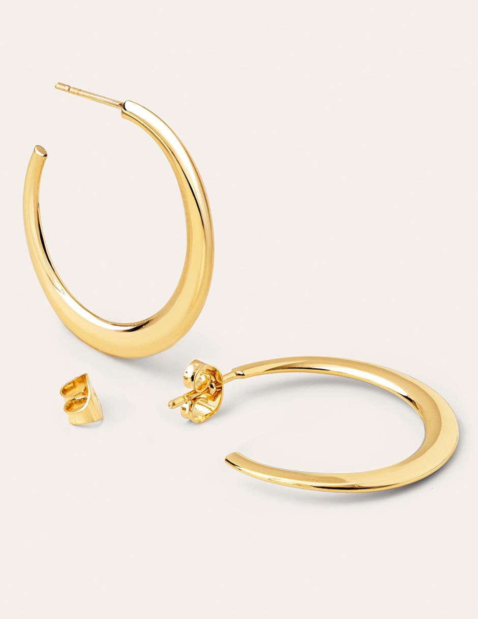 Aretes largos de media luna Cenit baño de oro 18 k 2