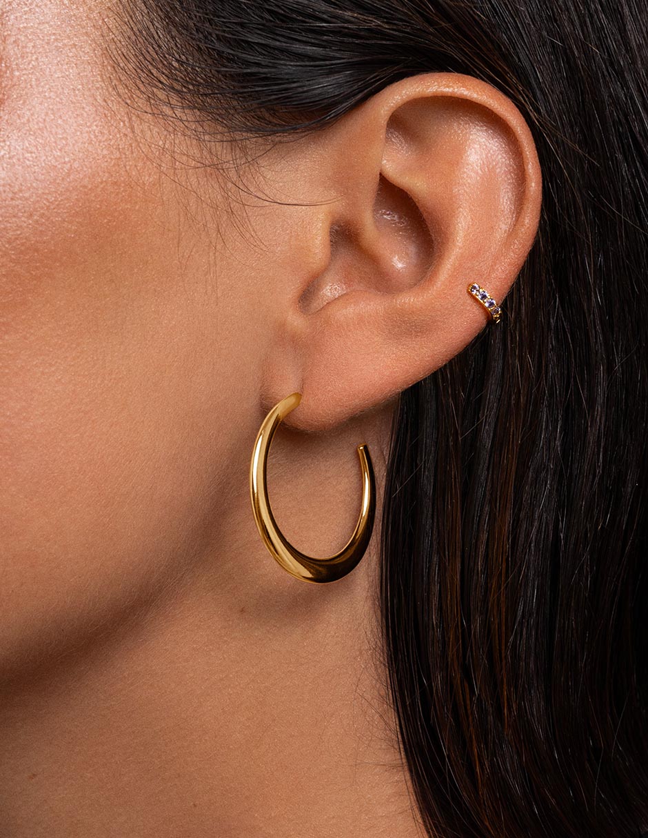Aretes largos de media luna Cenit baño de oro 18 k 3