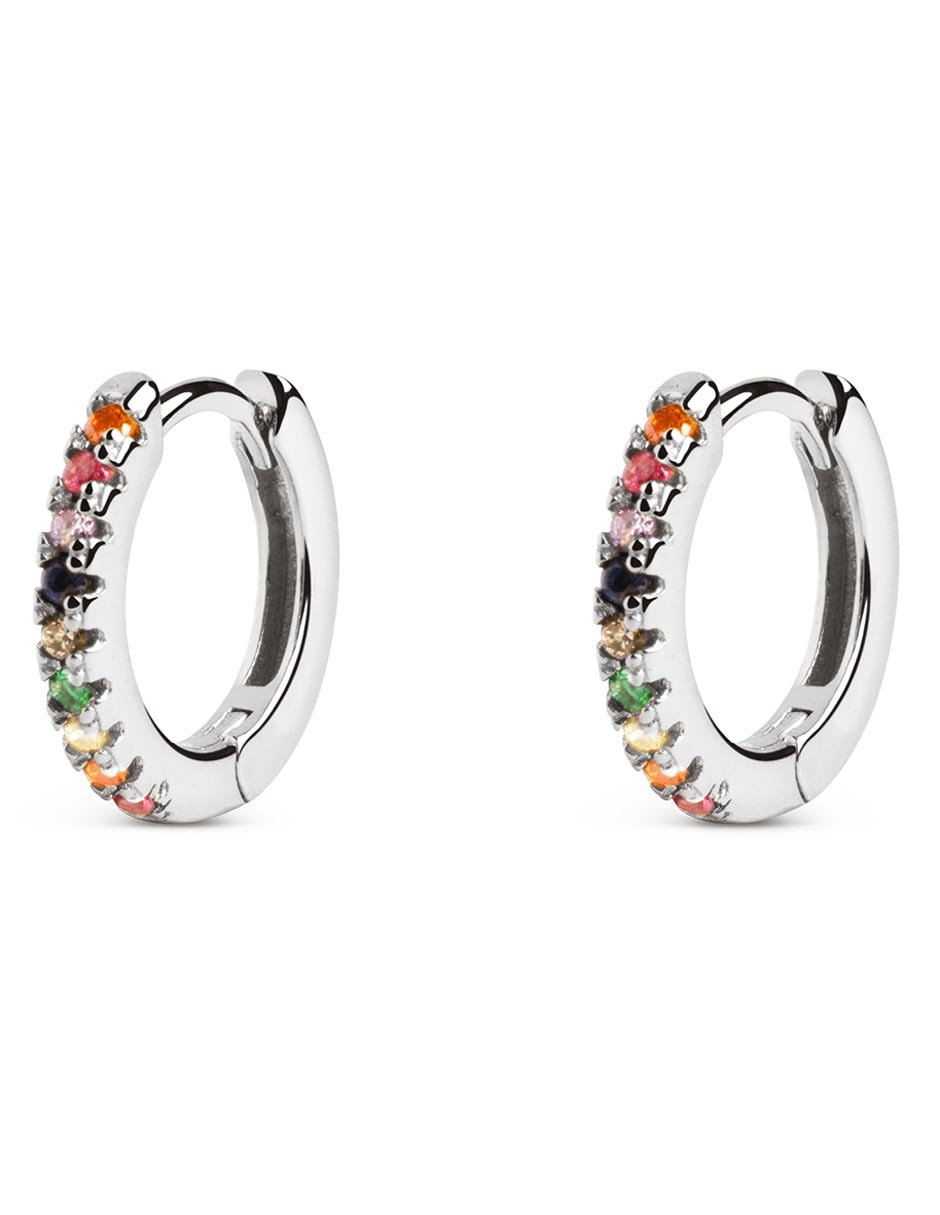 Aretes cortos Colors de plata con acabado baño rodio circonita
