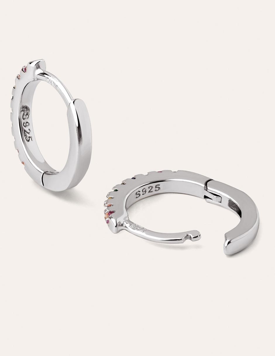 Aretes cortos Colors de plata con acabado baño rodio circonita 2