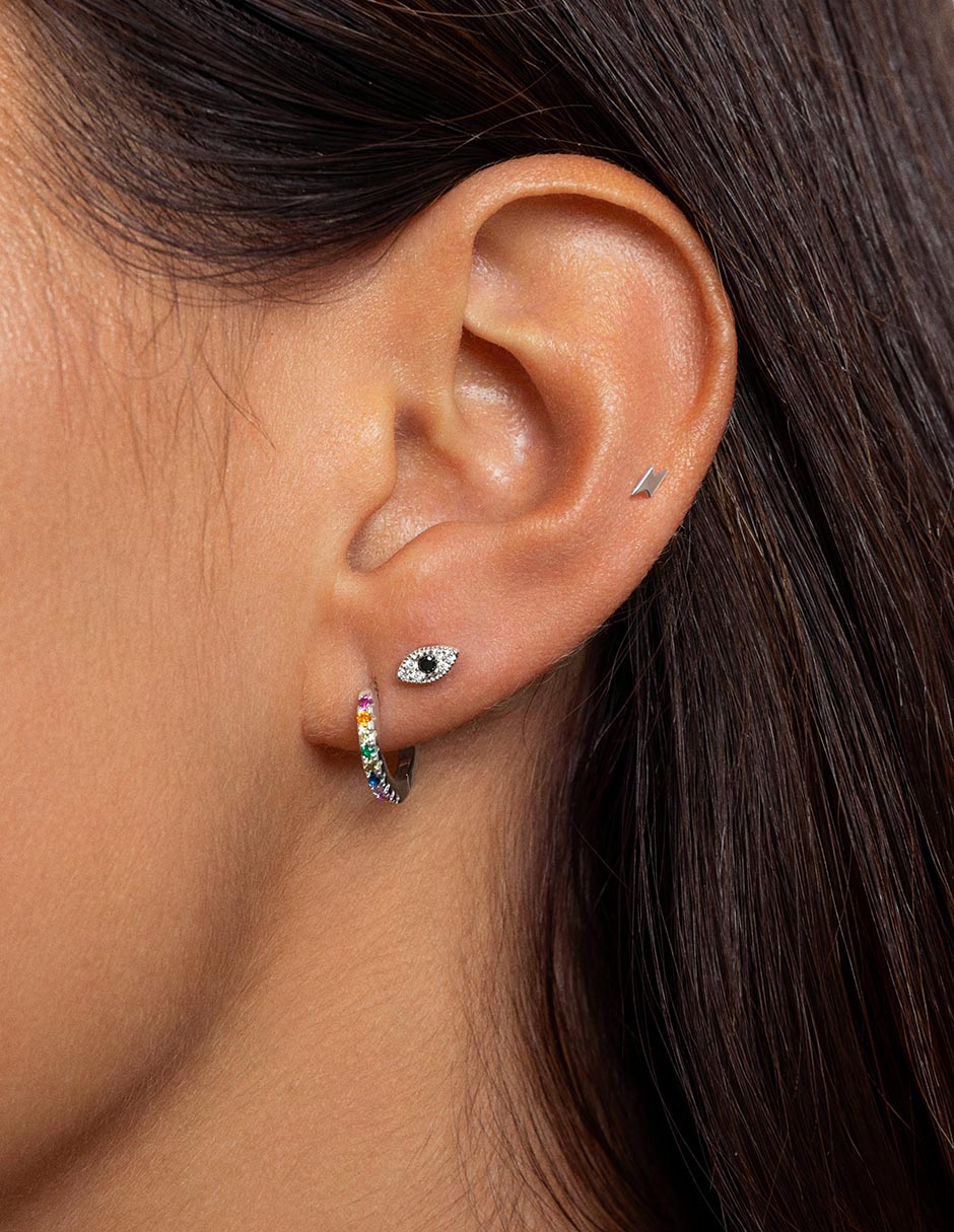 Aretes cortos Colors de plata con acabado baño rodio circonita 4