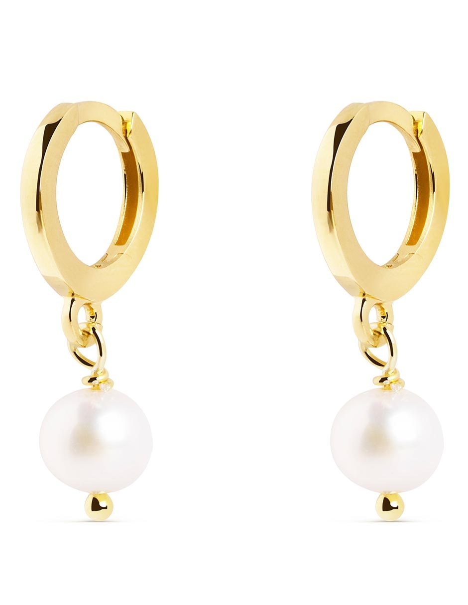 Aretes cortos Aro Pearl de plata P 925 con acabado baño de oro perla akoya 1