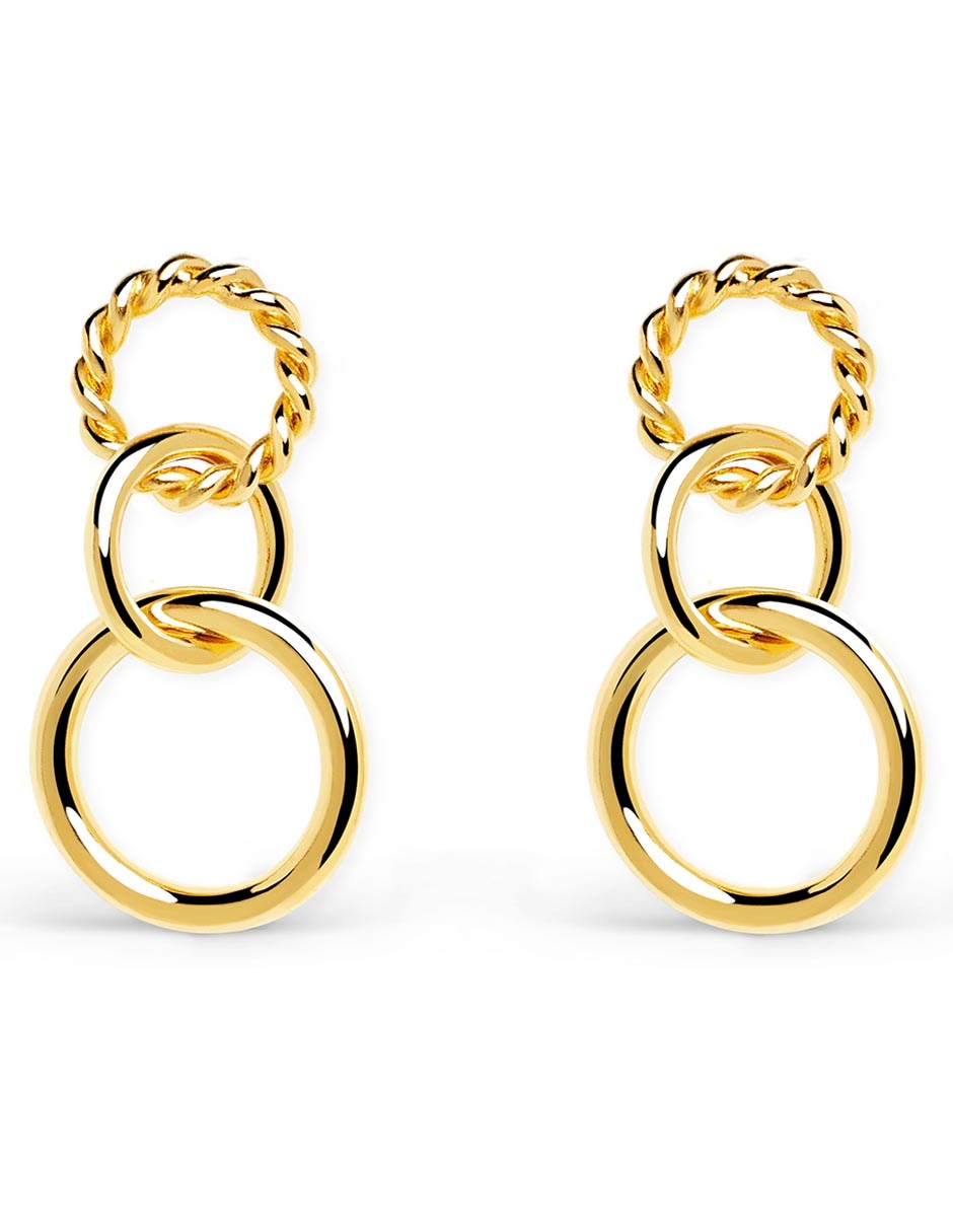 Aretes cortos circulares Circles Twist 18 K con acabado baño de oro.