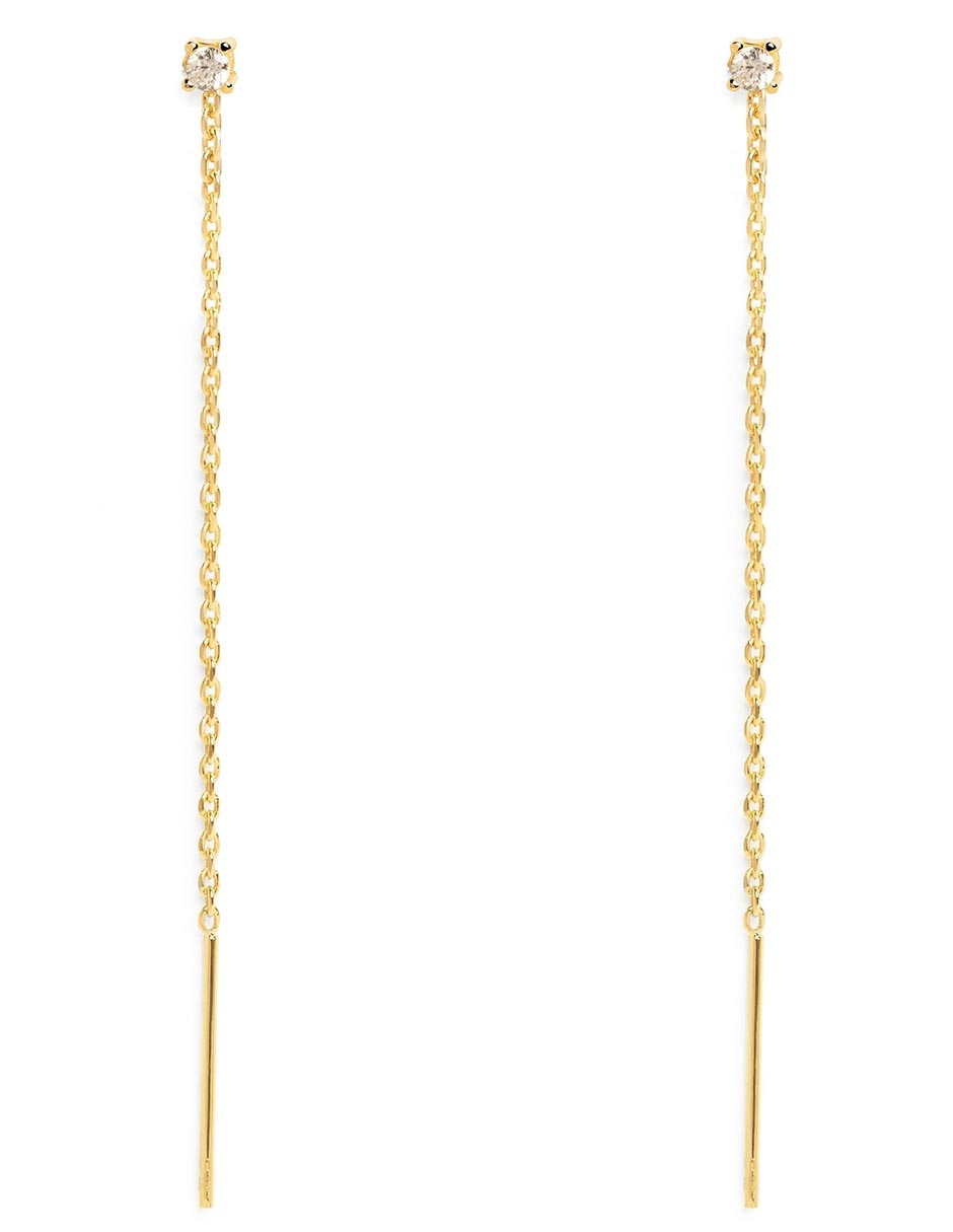 Aretes largos Falling Spark con acabado Baño de oro 18 K circonita