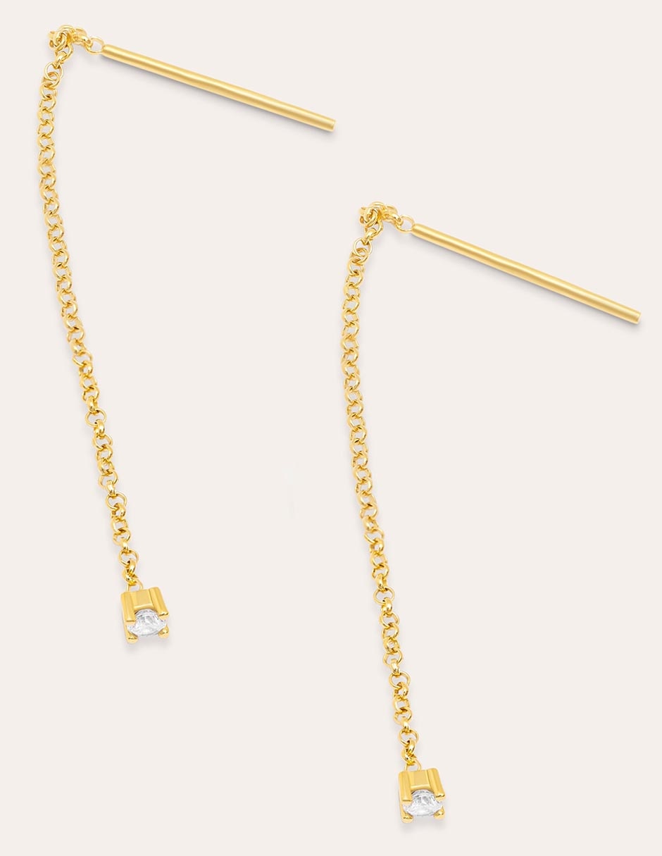 Aretes largos Falling Spark con acabado Baño de oro 18 K circonita 2