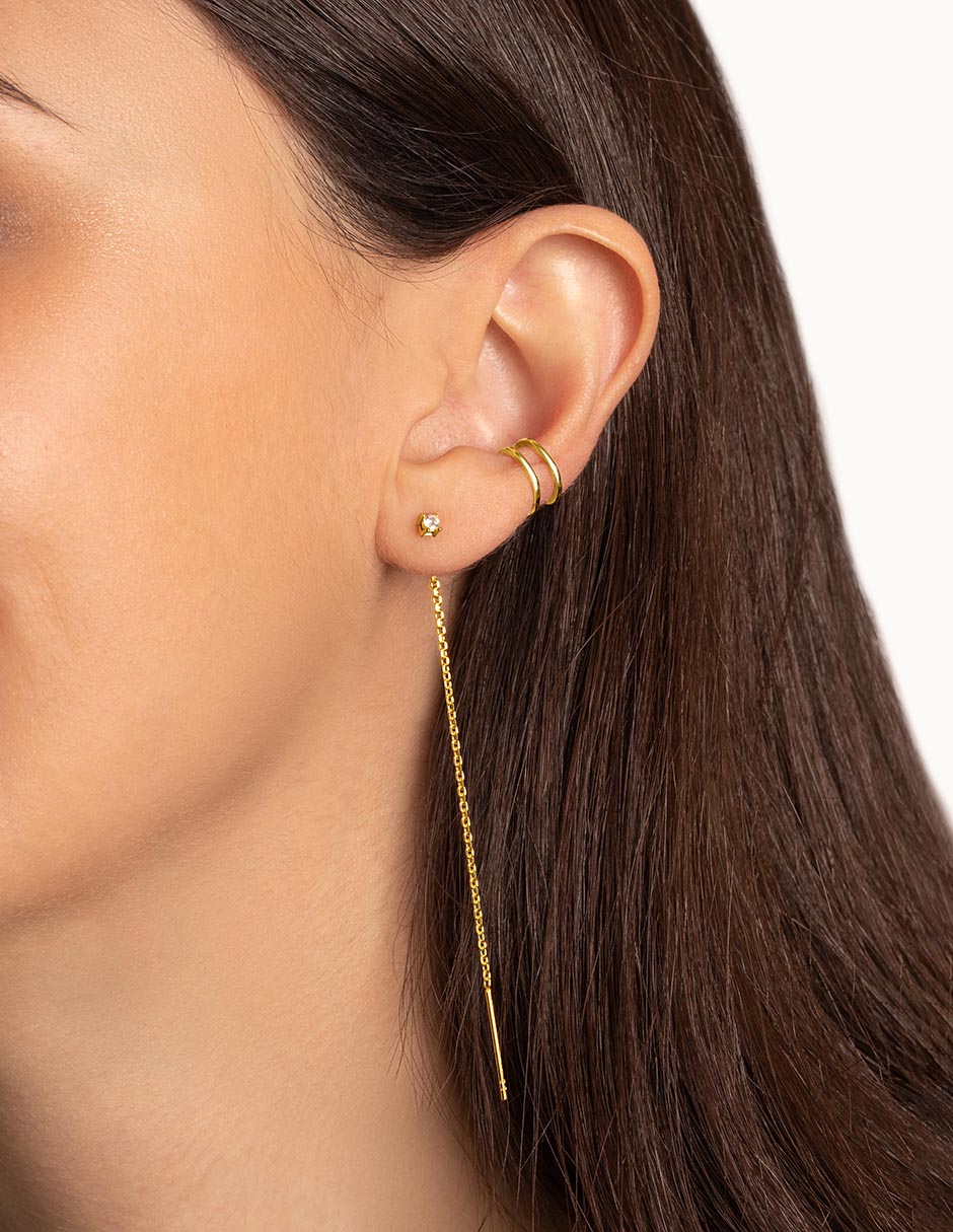 Aretes largos Falling Spark con acabado Baño de oro 18 K circonita 3