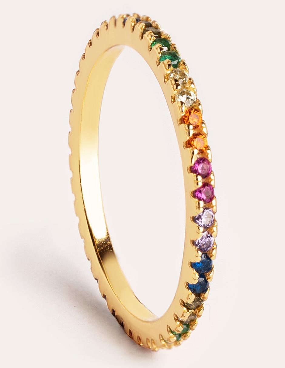 Anillo Cleo Colors de plata 18 k circonita con acabado baño de oro 2