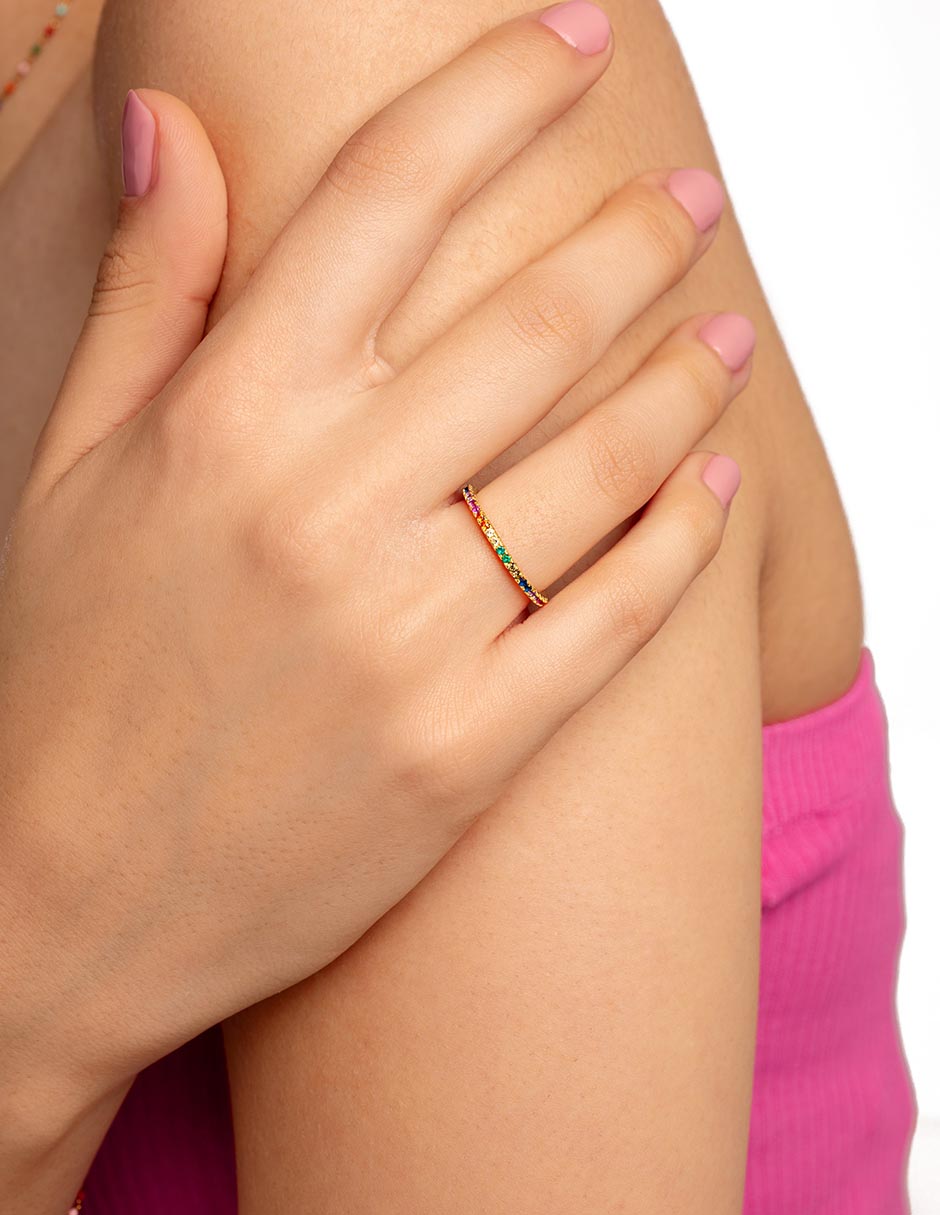 Anillo Cleo Colors de plata 18 k circonita con acabado baño de oro 4