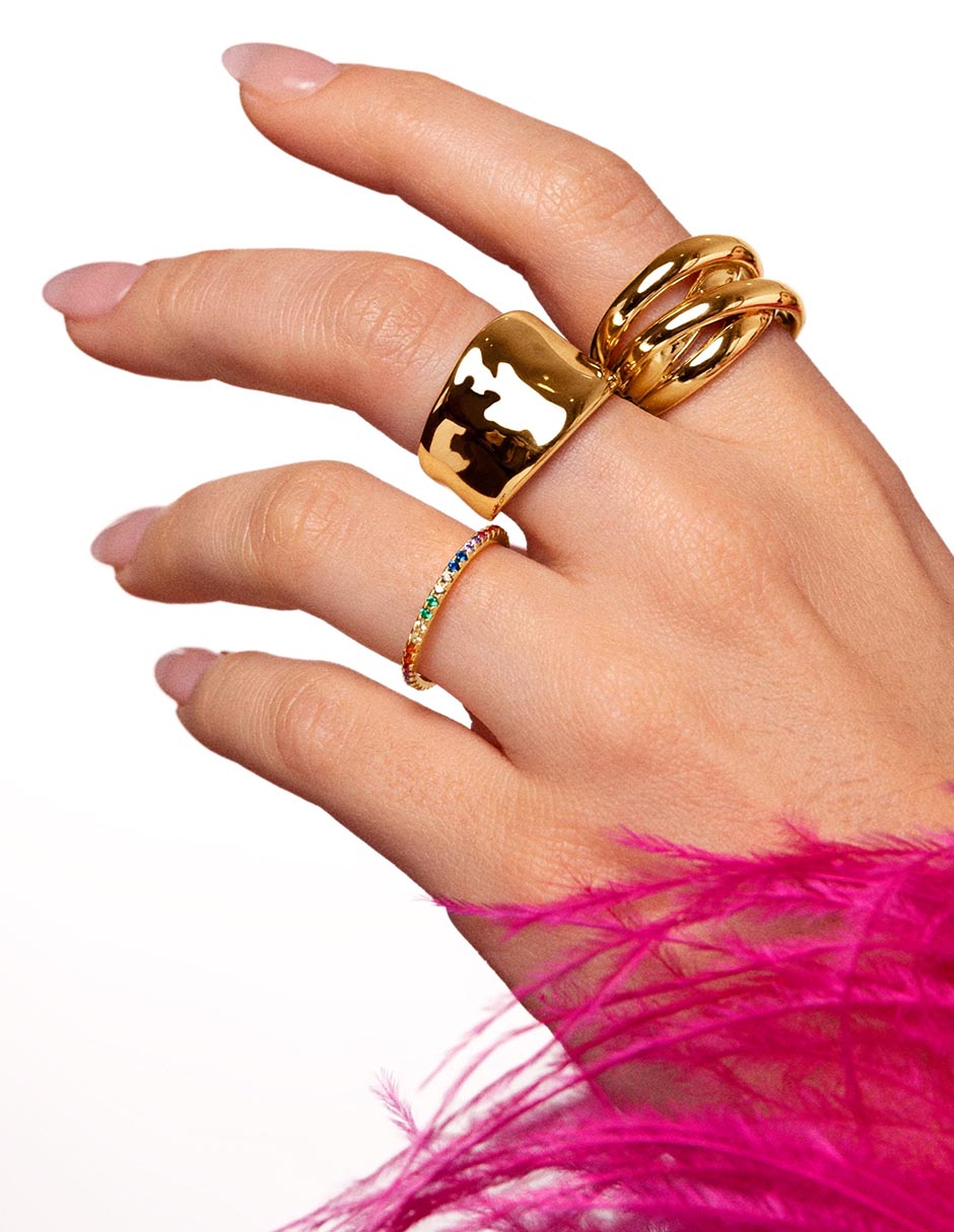 Anillo Cleo Colors de plata 18 k circonita con acabado baño de oro 6