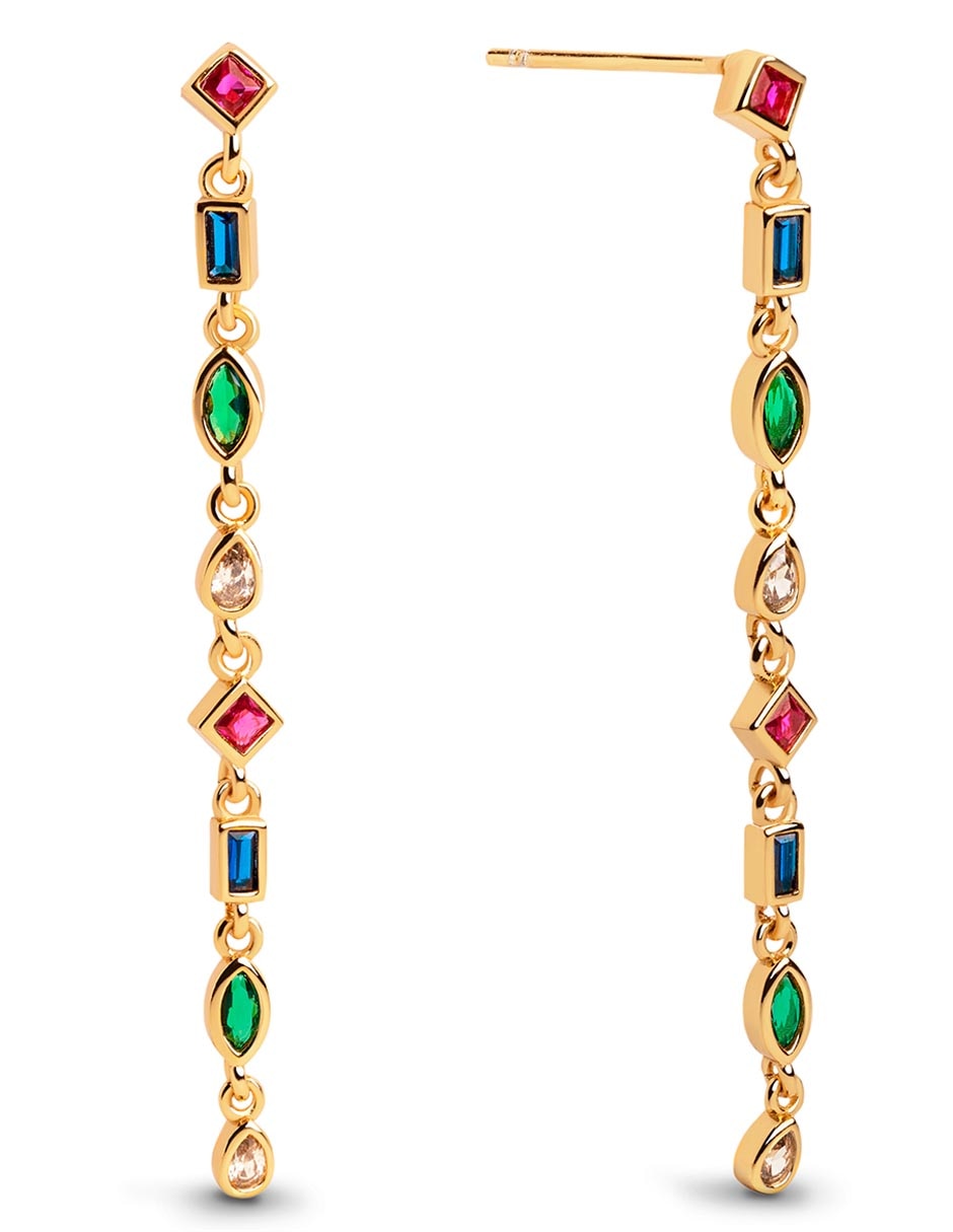 Aretes largos Cascade de plata 18 k con acabado baño de oro ciconita