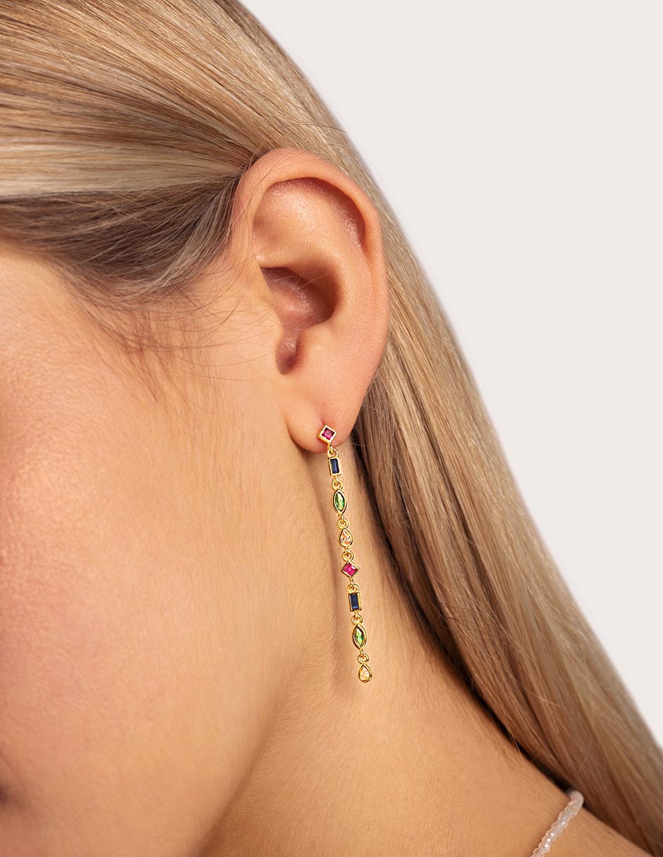 Aretes largos Cascade de plata 18 k con acabado baño de oro ciconita 4