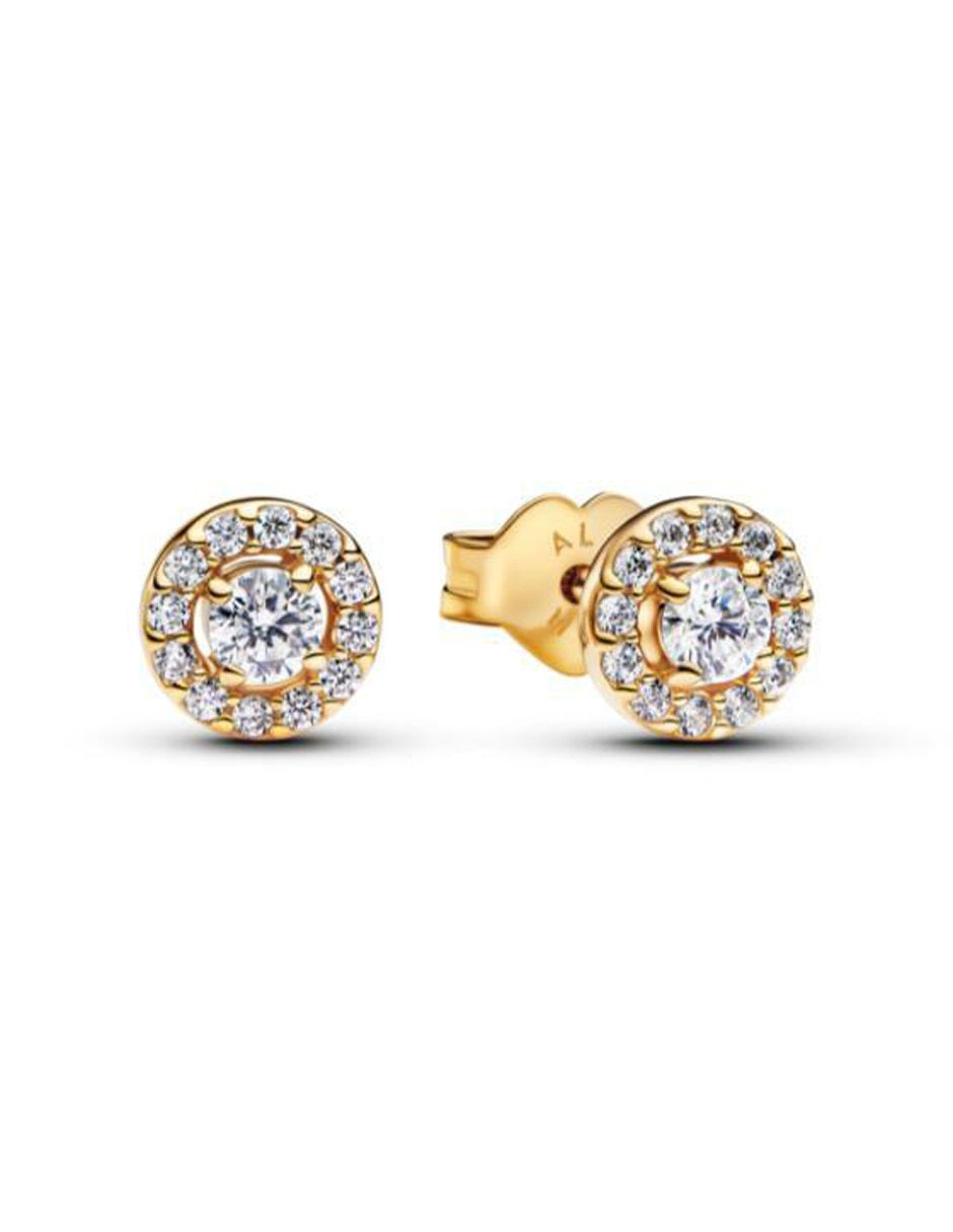 Aretes redondos Timeless con acabado baño de oro zirconia cúbica