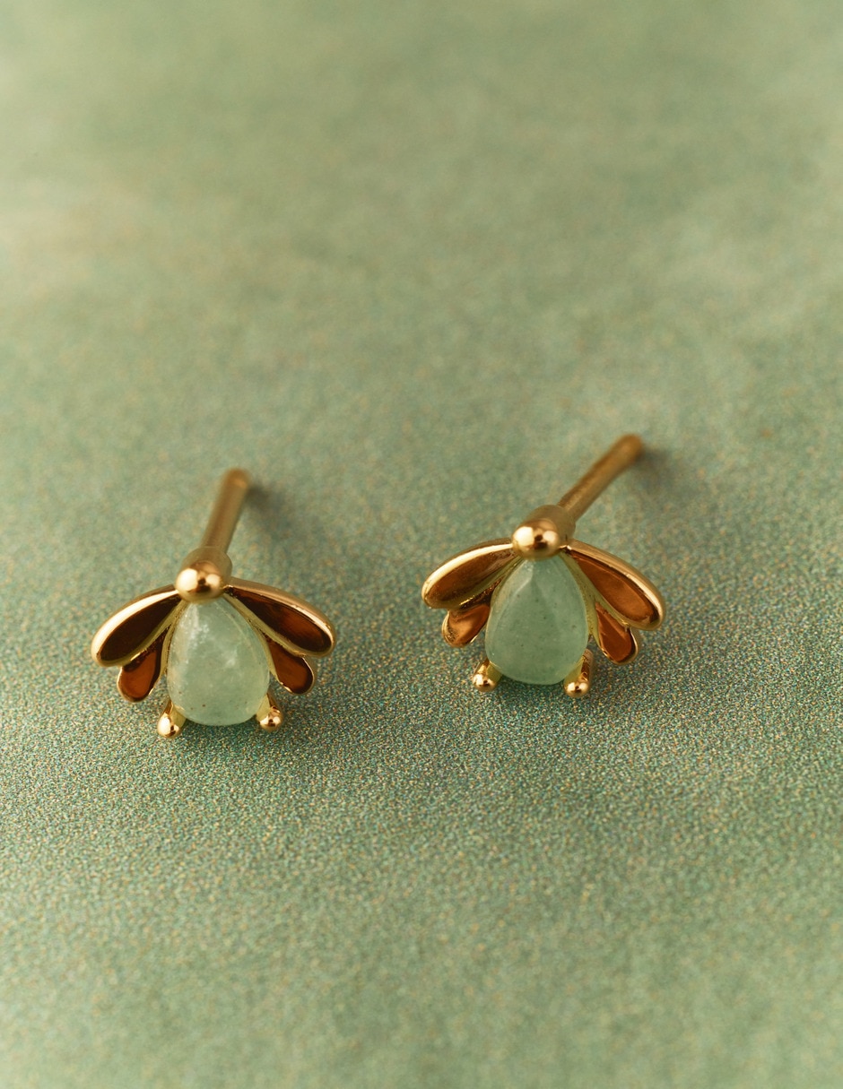 Broqueles de luciérnaga Firefly baño de oro 18 k jade 2