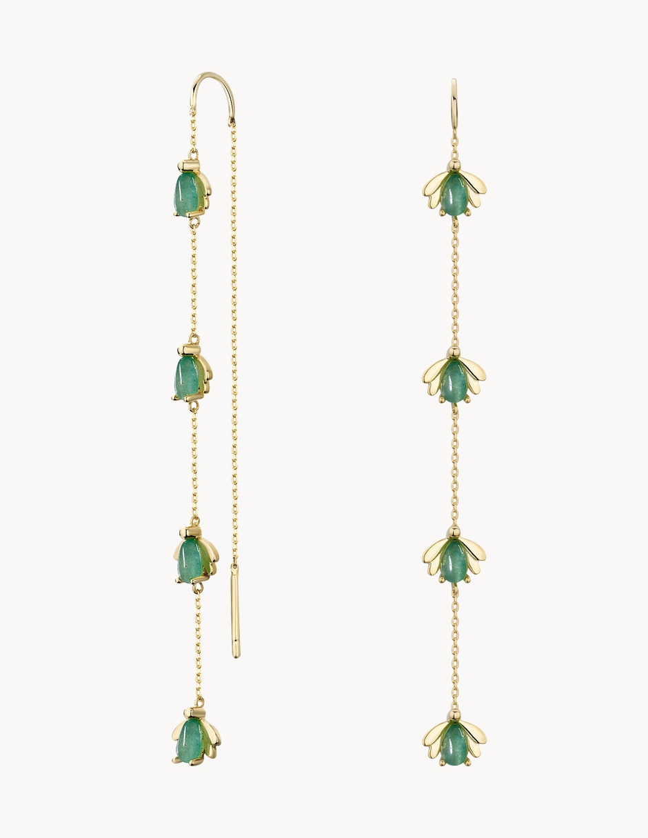 Aretes largos de luciérnaga Firefly baño de oro 18 k jade