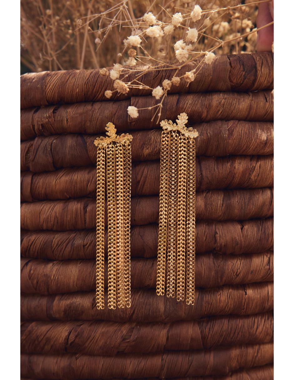 Aretes largos Into the Woods baño de oro 18 k 3