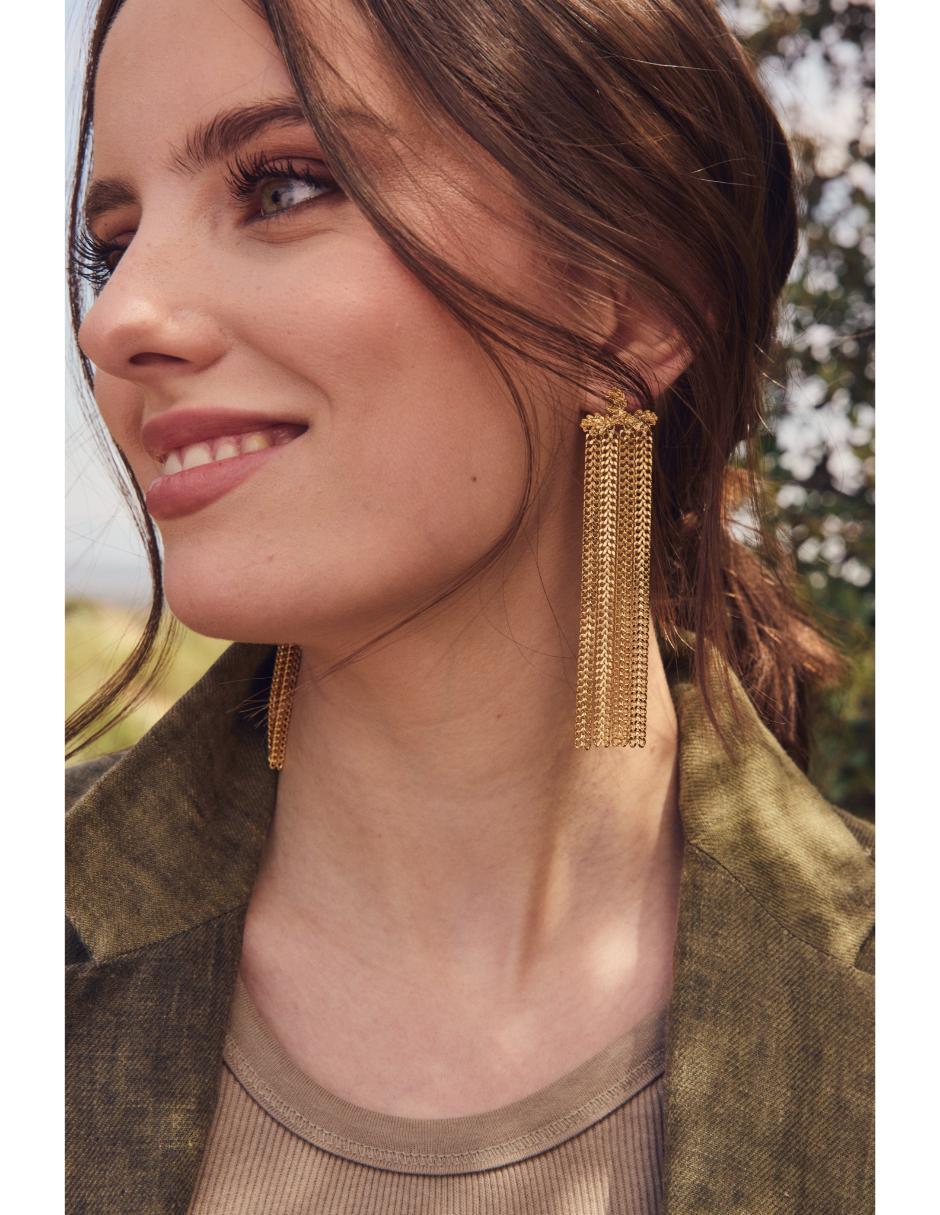 Aretes largos Into the Woods baño de oro 18 k 4