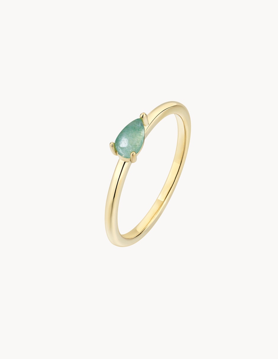 Anillo con gema de gota Firefly jade con acabado baño de oro