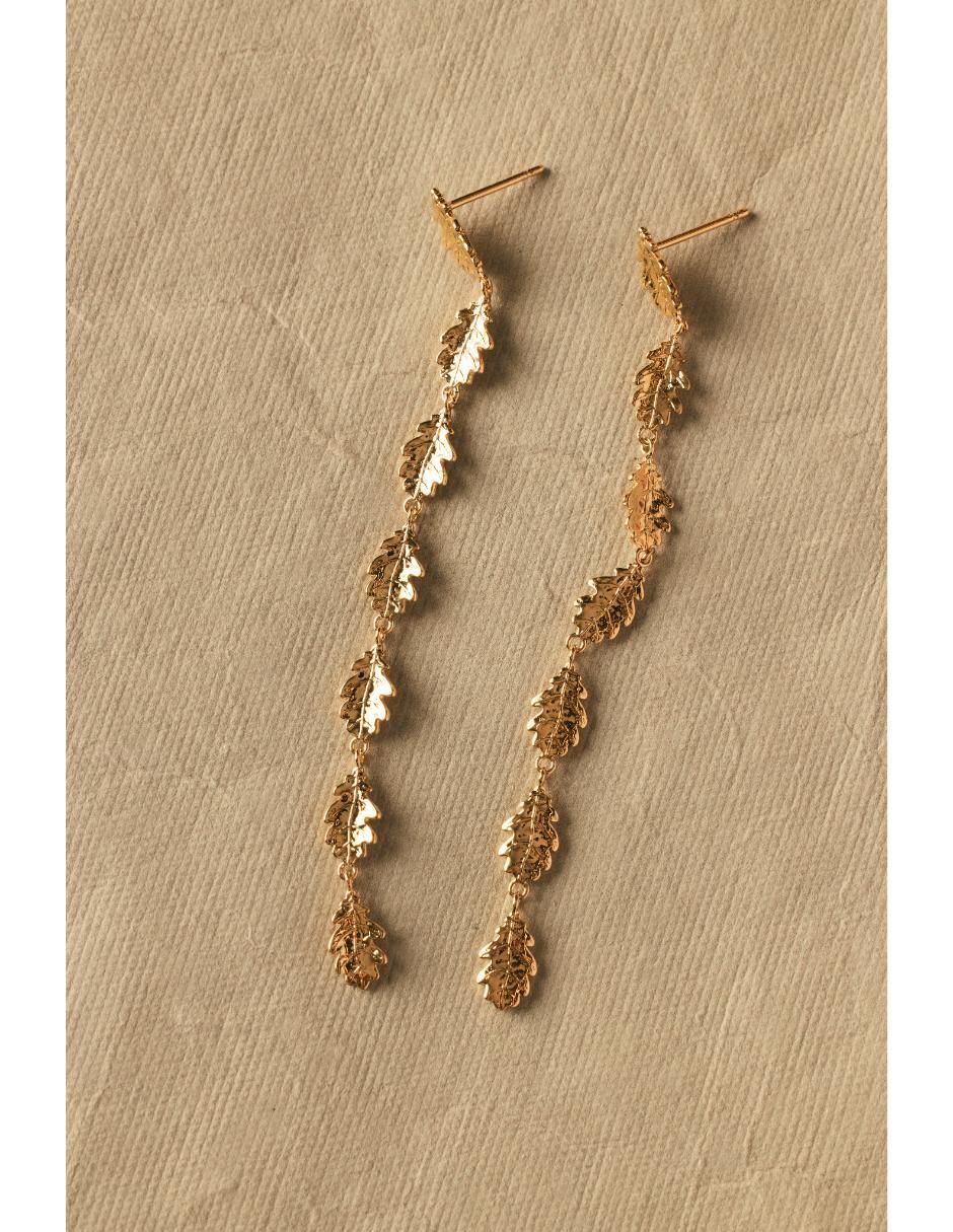 Aretes largos de hoja Into the Woods baño de oro 18 k 3