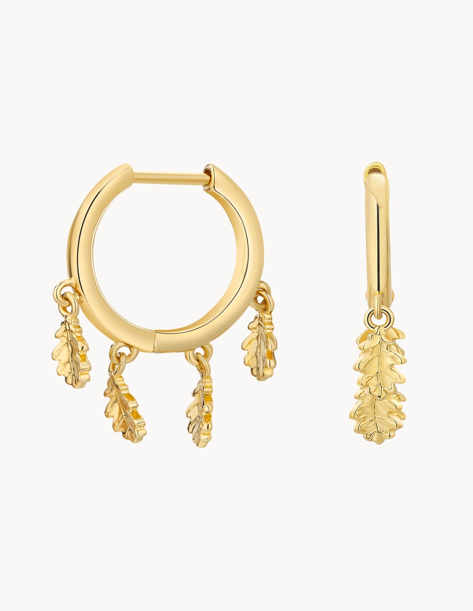Aretes huggies de hoja Into the Woods baño de oro 18 k