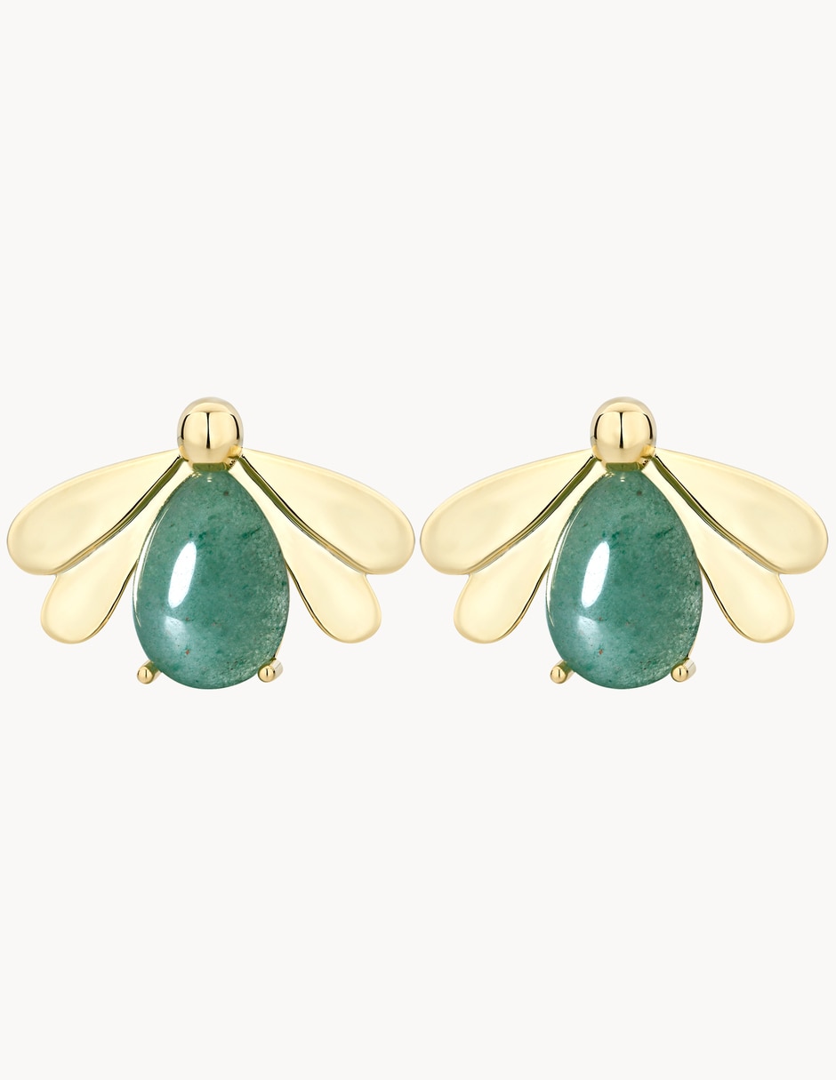 Aretes cortos de luciérnaga Firefly con acabado baño de oro 18 K jade Aretes cortos de luciérnaga Firefly con acabado baño de oro 18 K jade