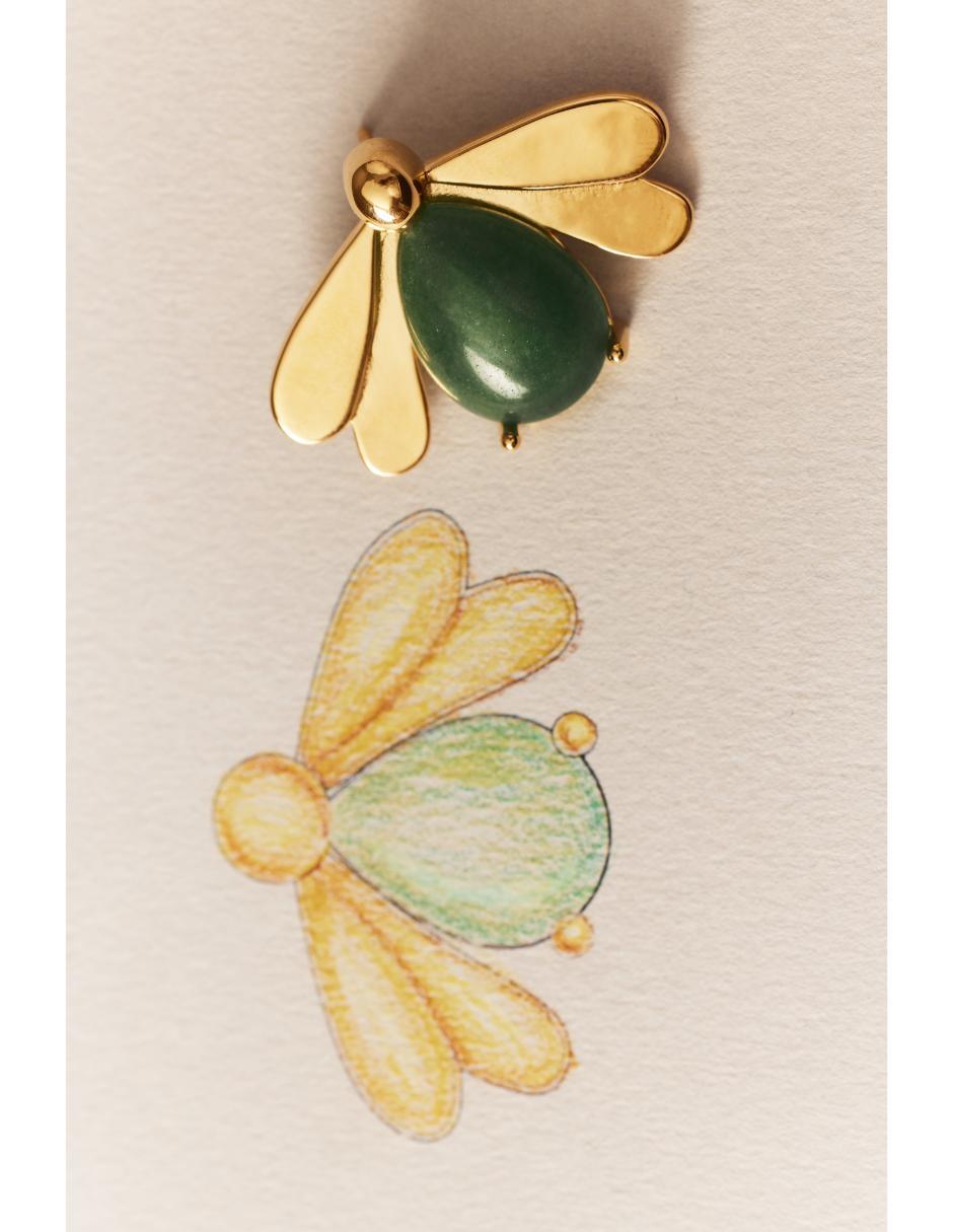 Aretes cortos de luciérnaga Firefly con acabado baño de oro 18 K jade 2