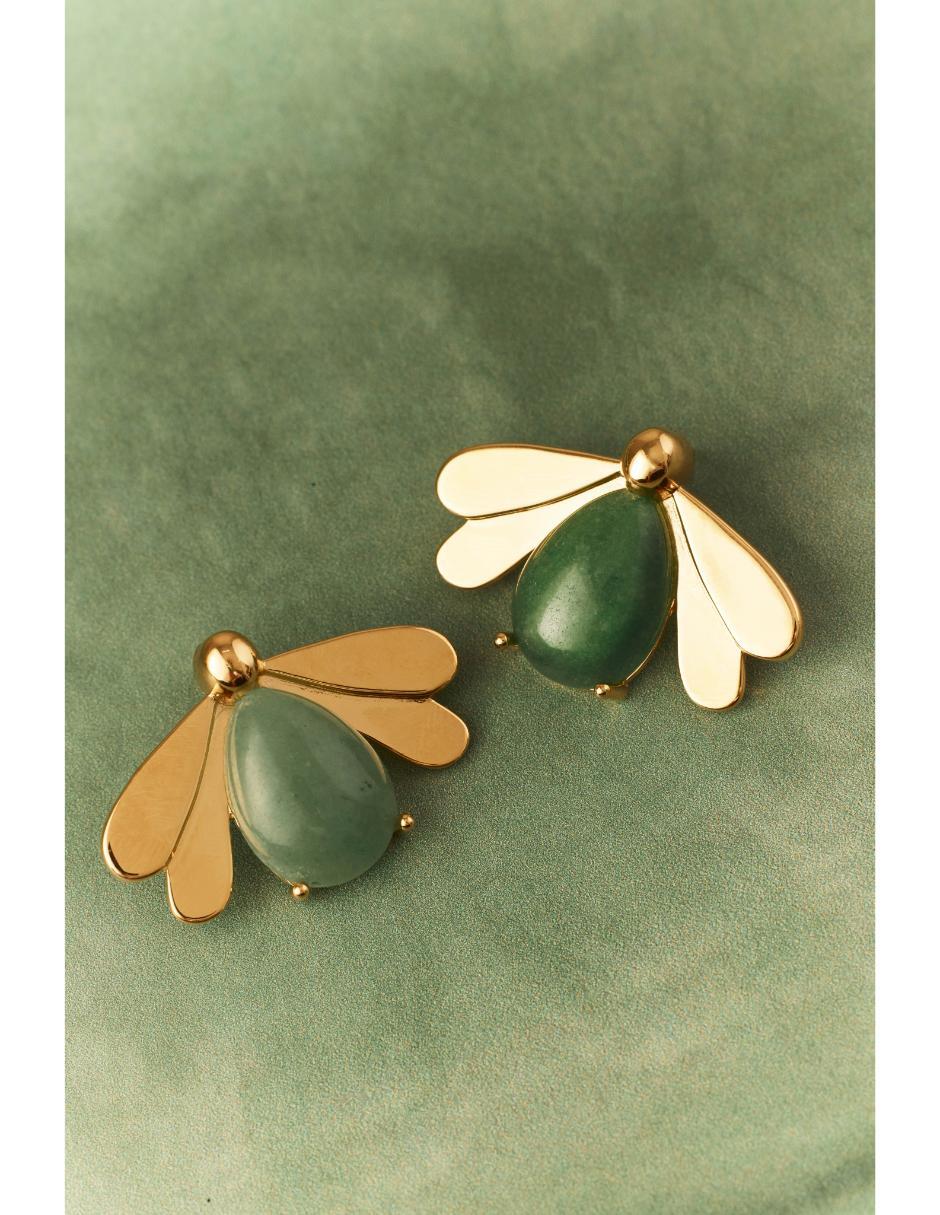 Aretes cortos de luciérnaga Firefly con acabado baño de oro 18 K jade 3