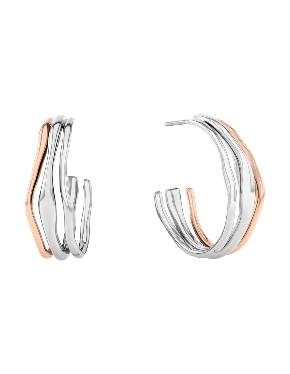 Aretes de aro circulares Wavy con acabado brillante