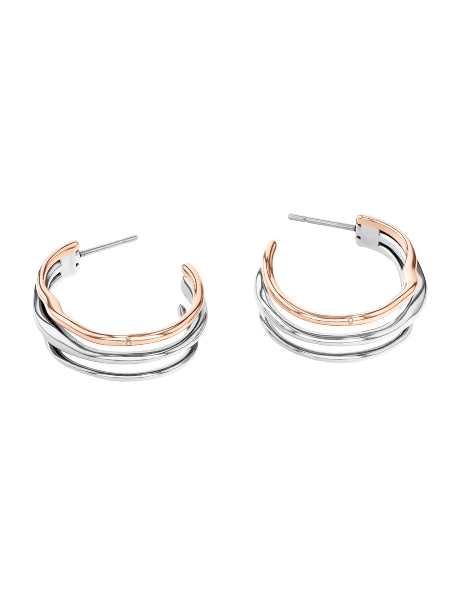 Aretes de aro circulares Wavy con acabado brillante 2