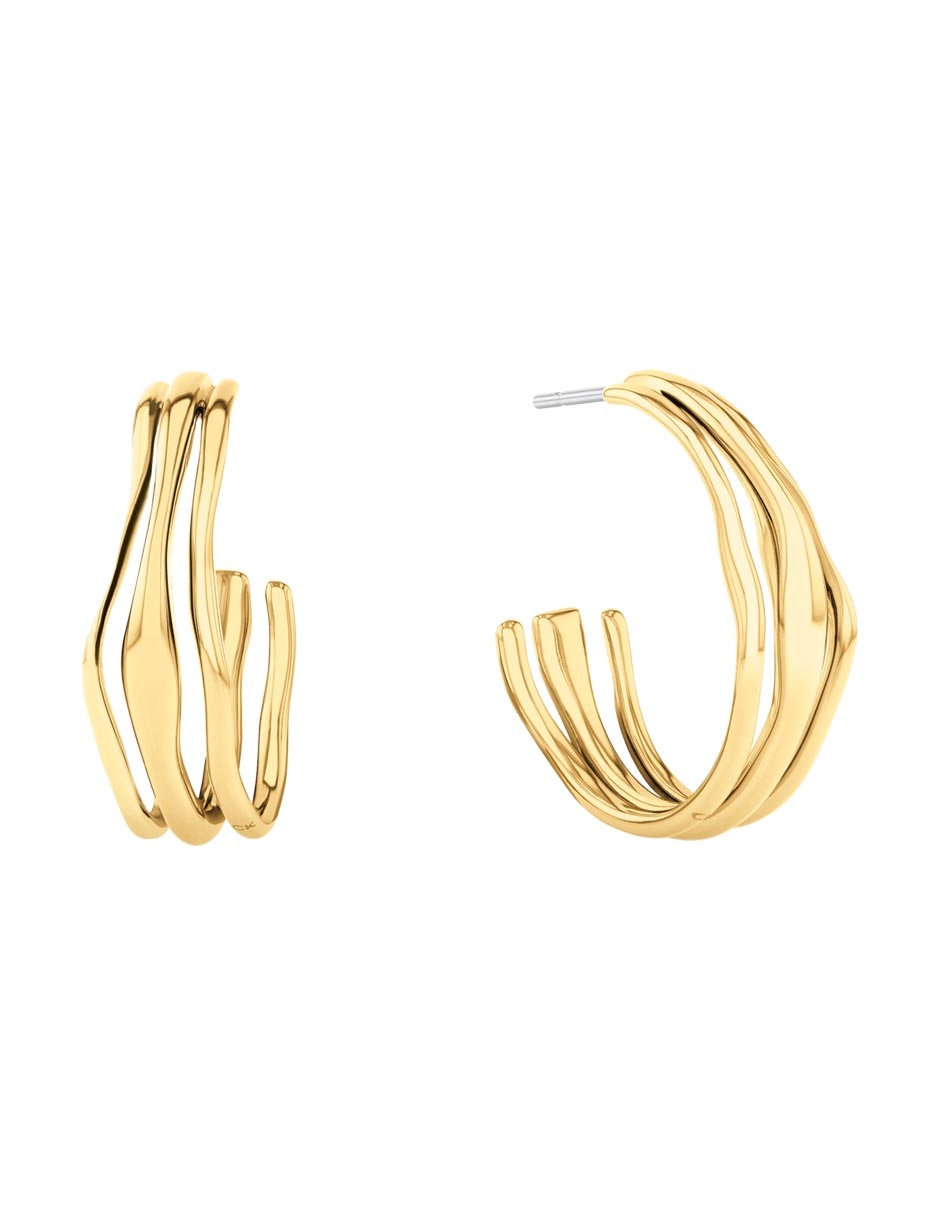 Aretes de aro circulares Wavy con acabado brillante